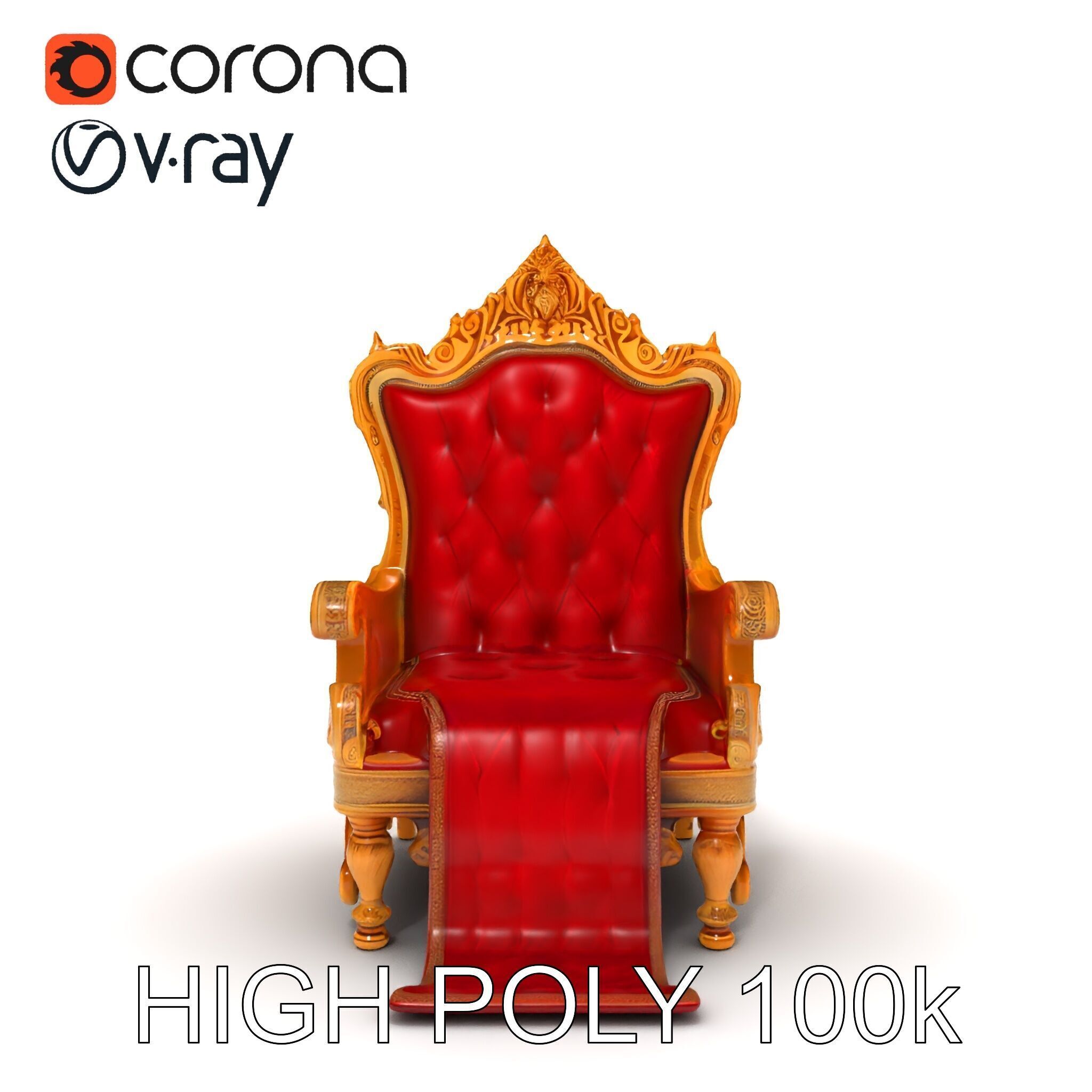Ornate Throne Chair Model Pack for Royal Interiors Low-poly 3D model_16