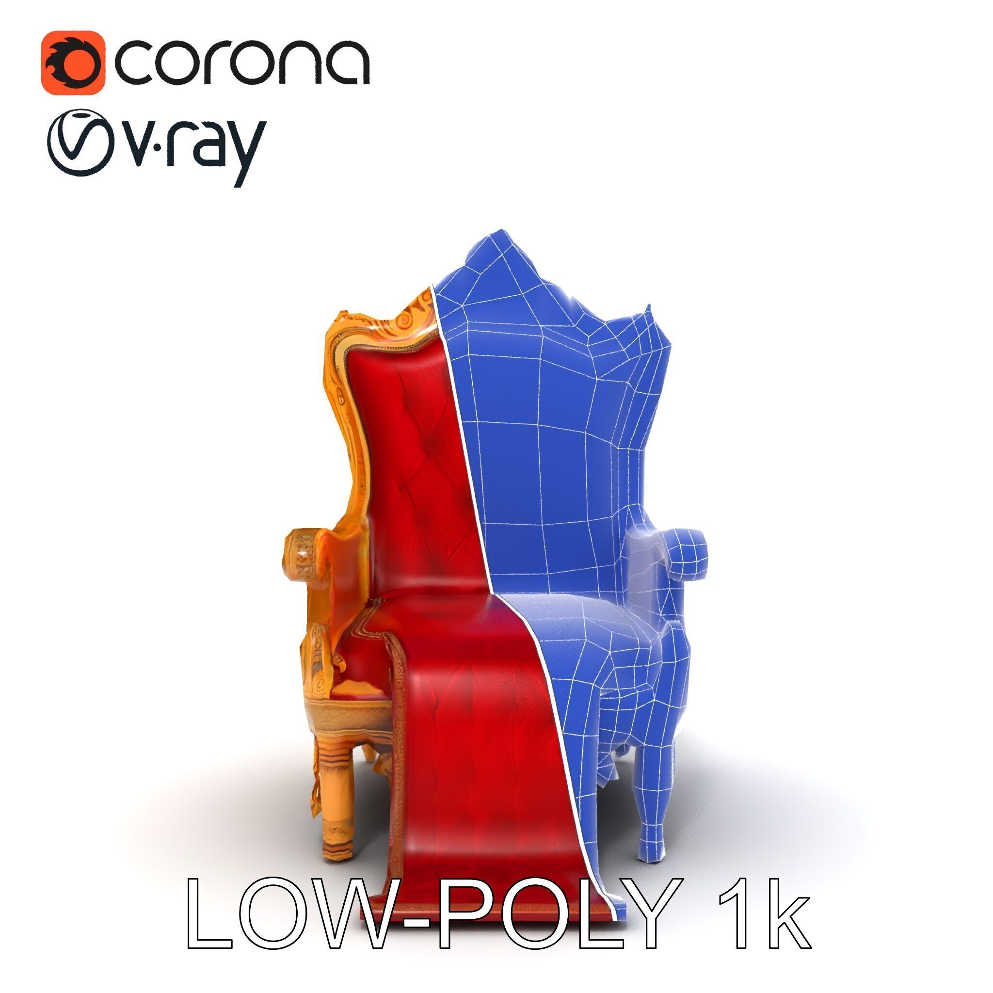 Ornate Throne Chair Model Pack for Royal Interiors Low-poly 3D model_15