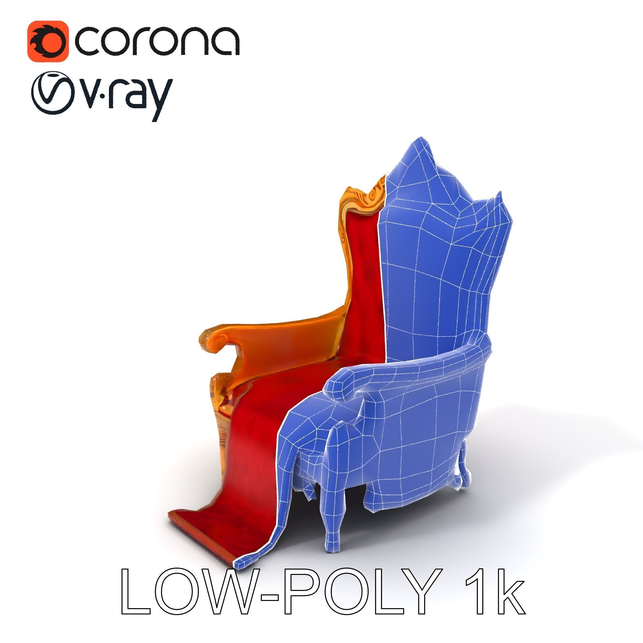 Ornate Throne Chair Model Pack for Royal Interiors Low-poly 3D model_33