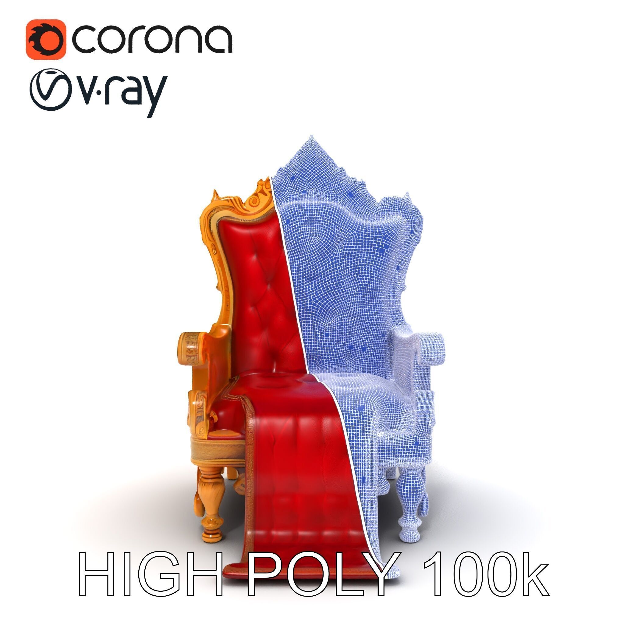 Ornate Throne Chair Model Pack for Royal Interiors Low-poly 3D model_34