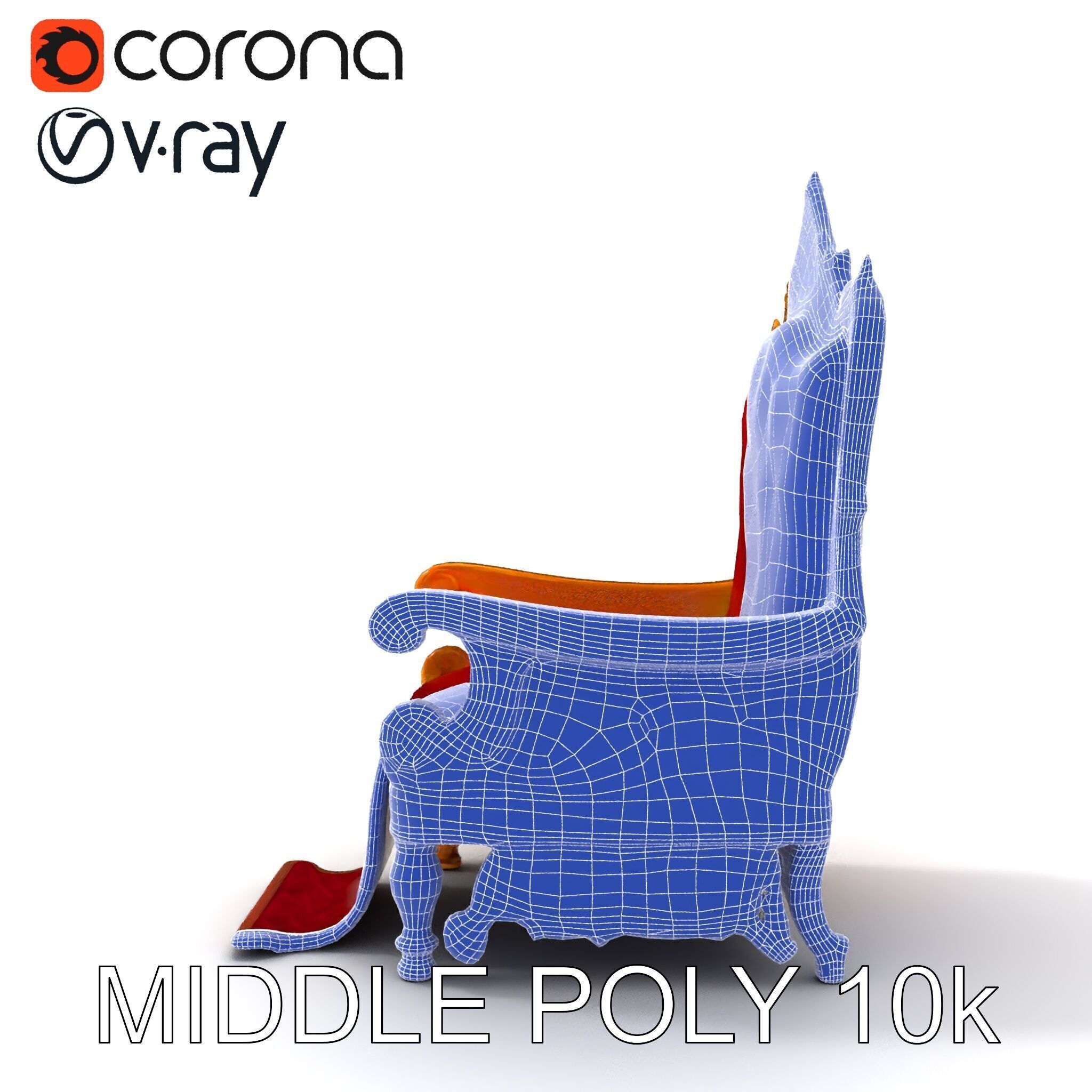 Ornate Throne Chair Model Pack for Royal Interiors Low-poly 3D model_14
