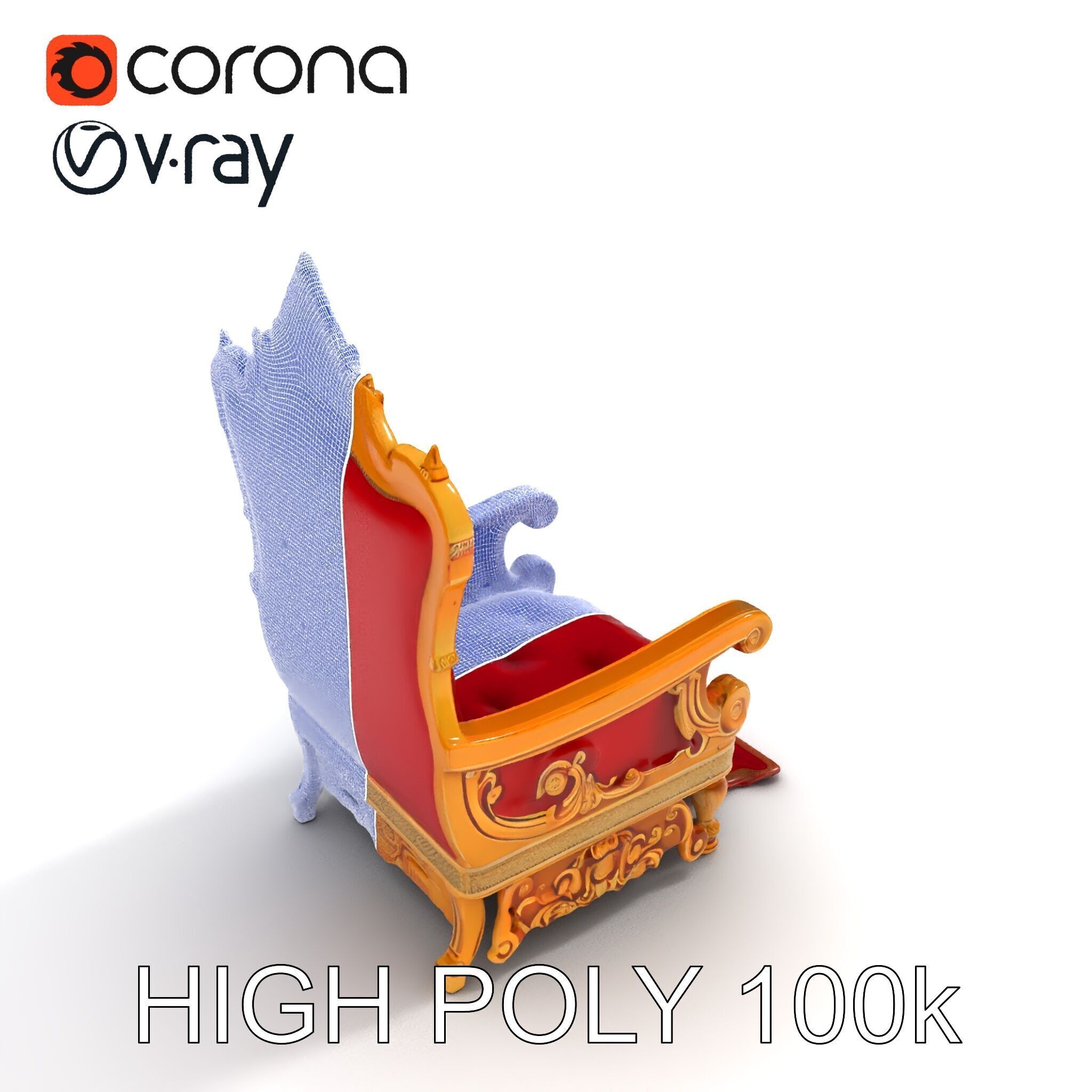 Ornate Throne Chair Model Pack for Royal Interiors Low-poly 3D model_10