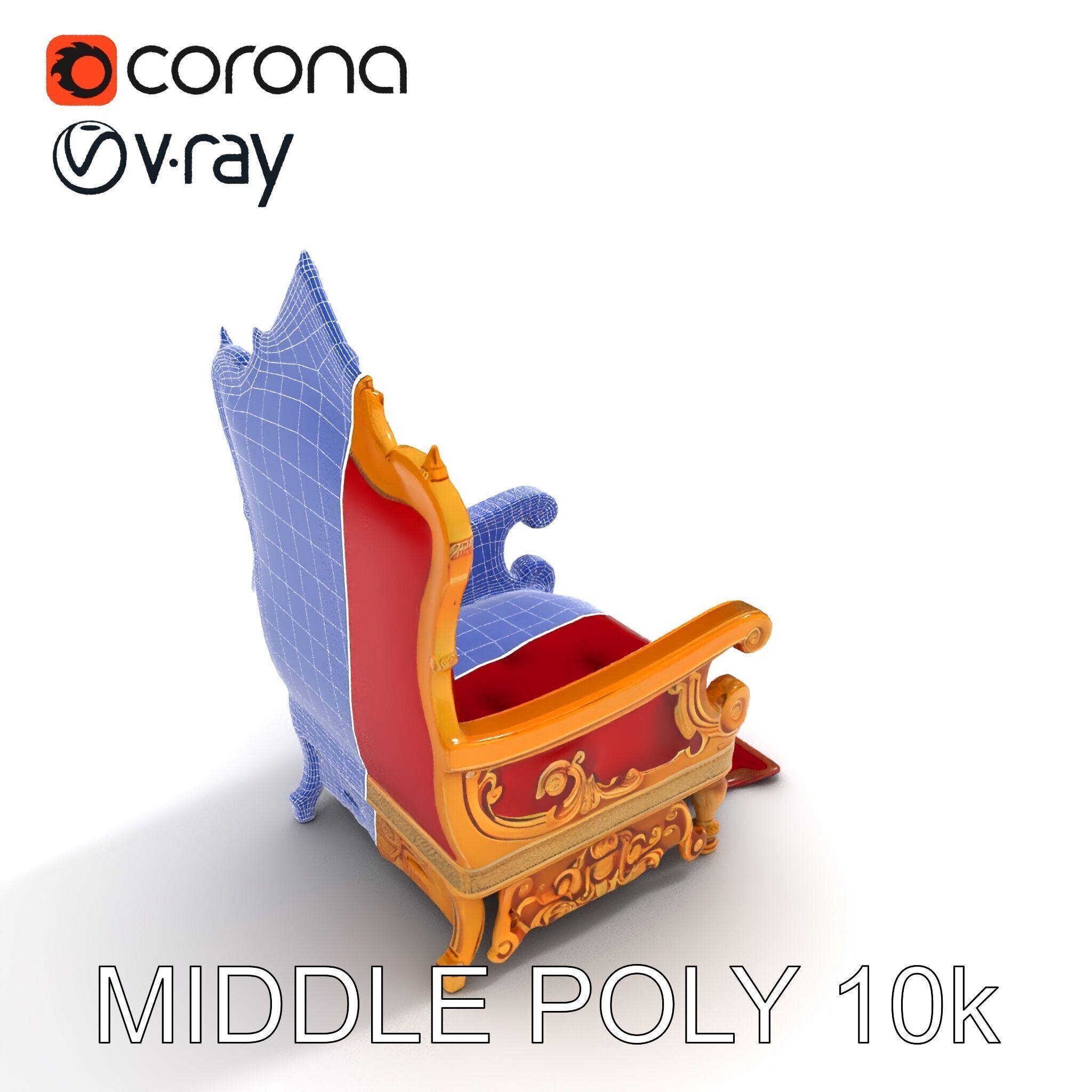 Ornate Throne Chair Model Pack for Royal Interiors Low-poly 3D model_22