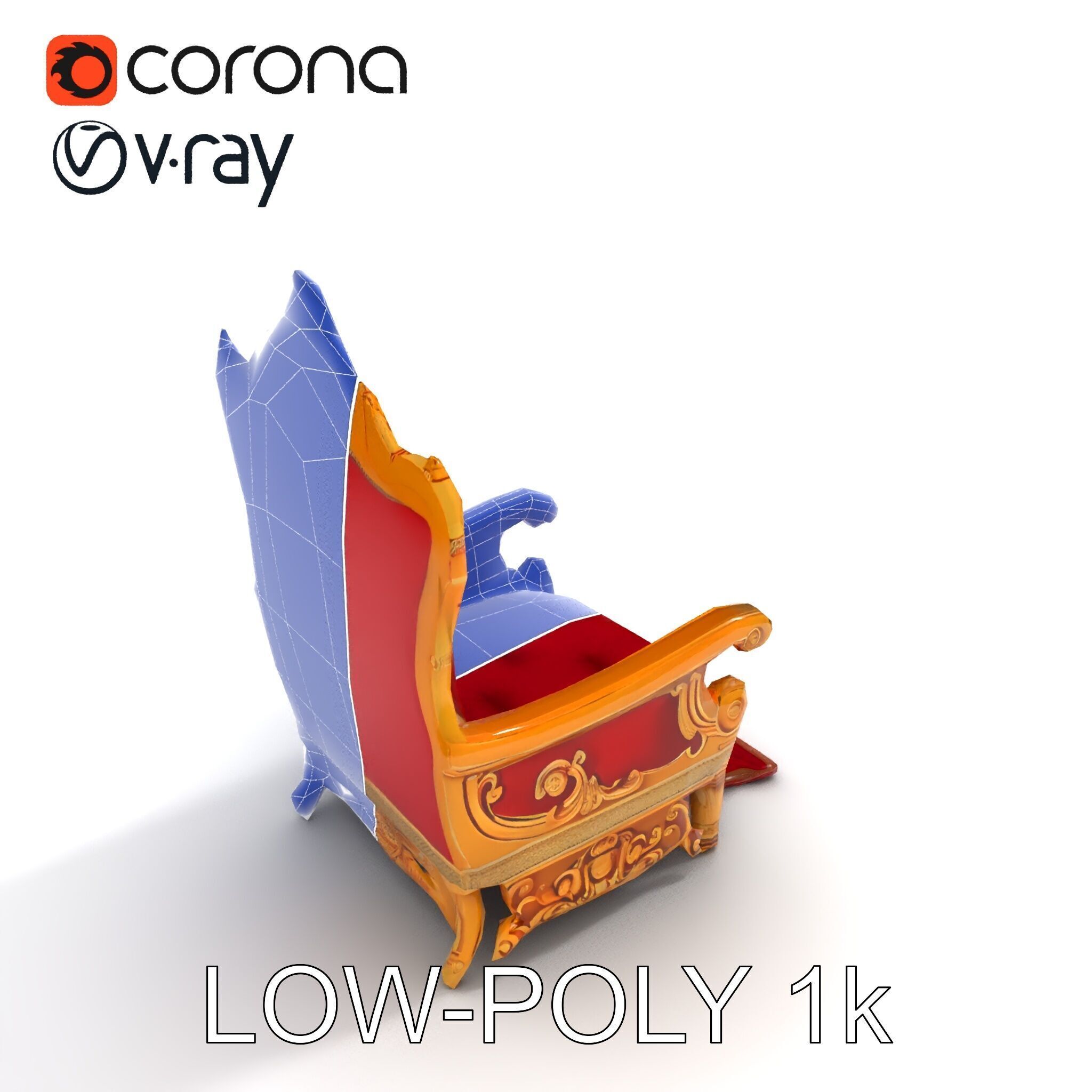 Ornate Throne Chair Model Pack for Royal Interiors Low-poly 3D model_7