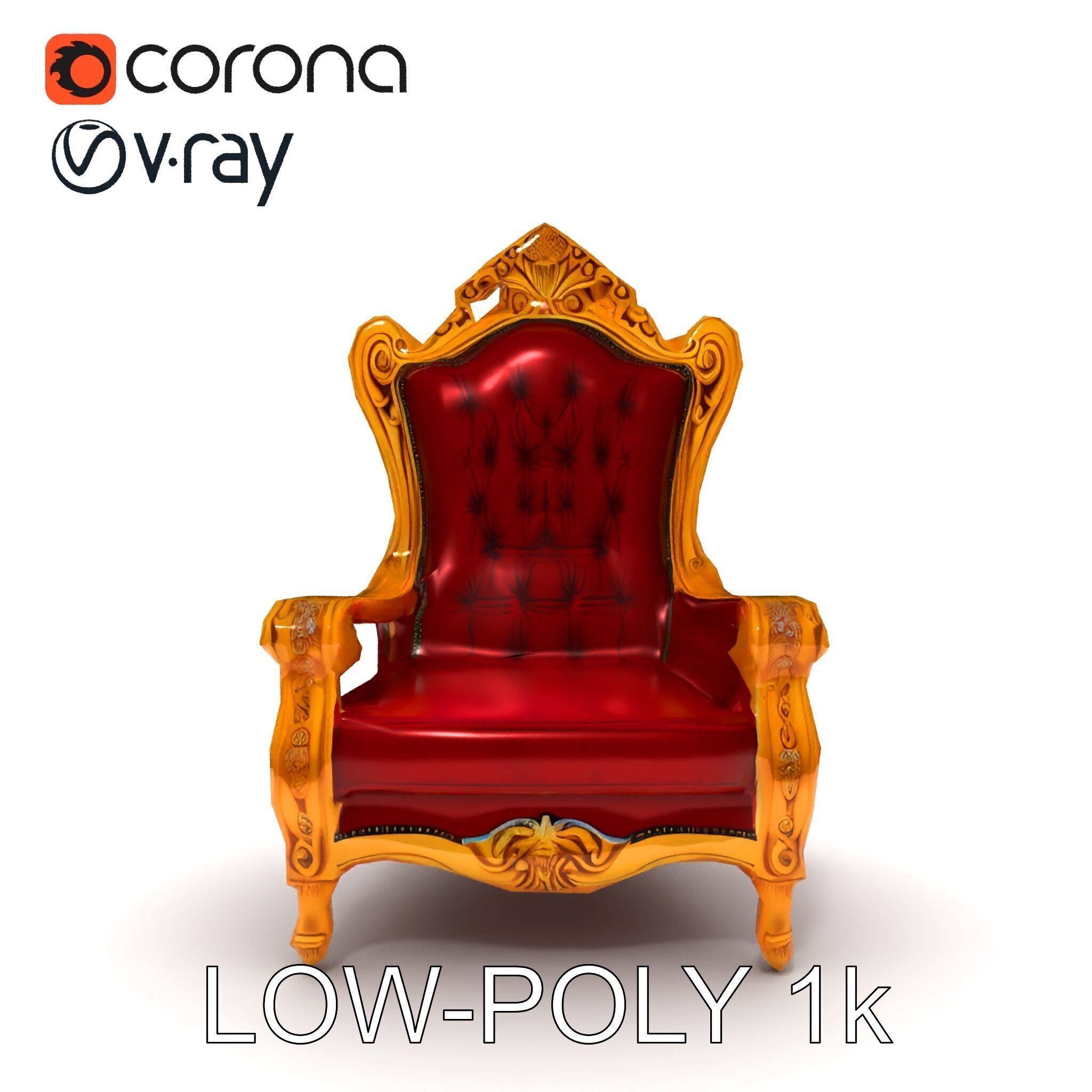 Majestic Golden Throne Chair Model Pack Low-poly 3D model_27