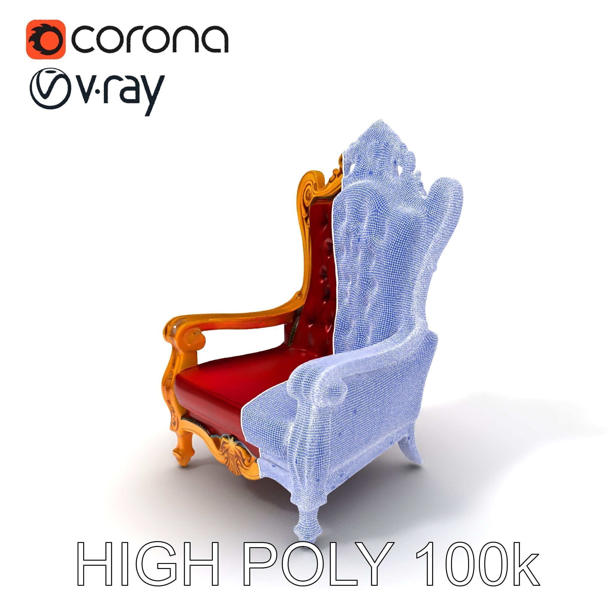 Majestic Golden Throne Chair Model Pack Low-poly 3D model_3