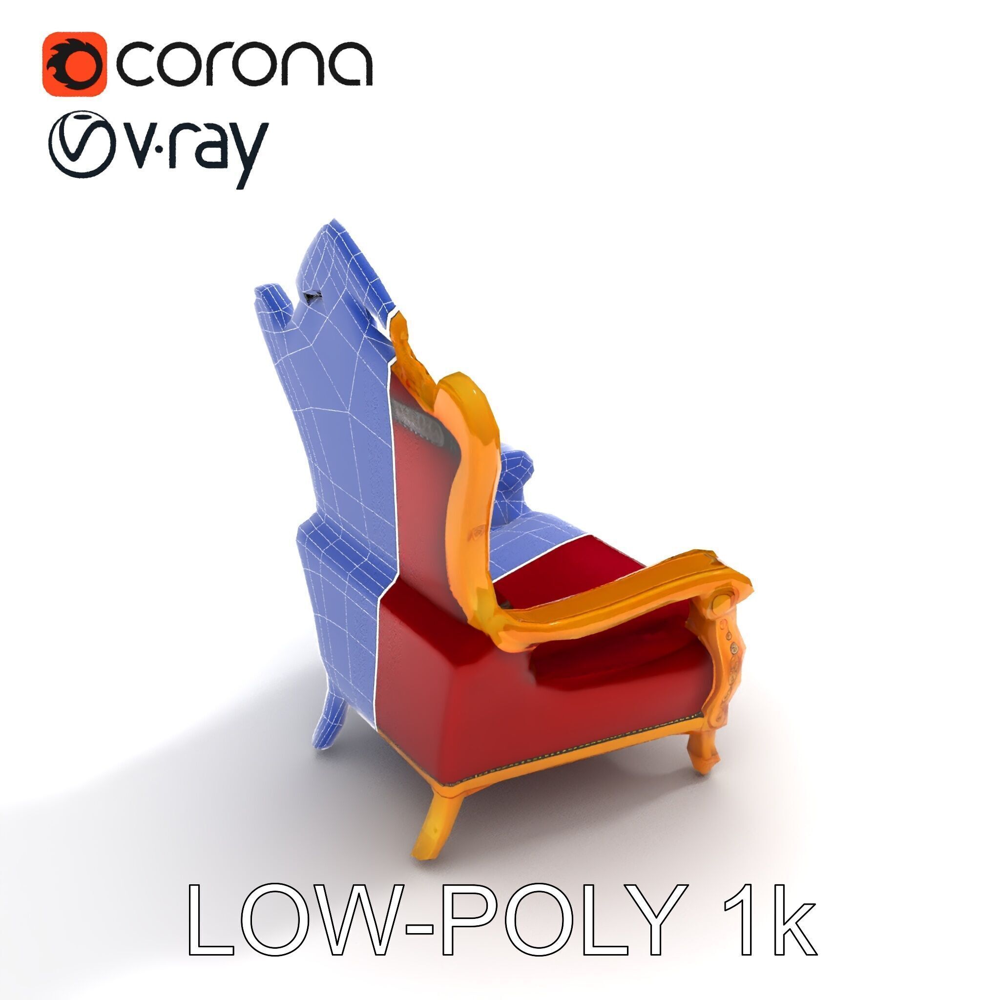 Majestic Golden Throne Chair Model Pack Low-poly 3D model_20