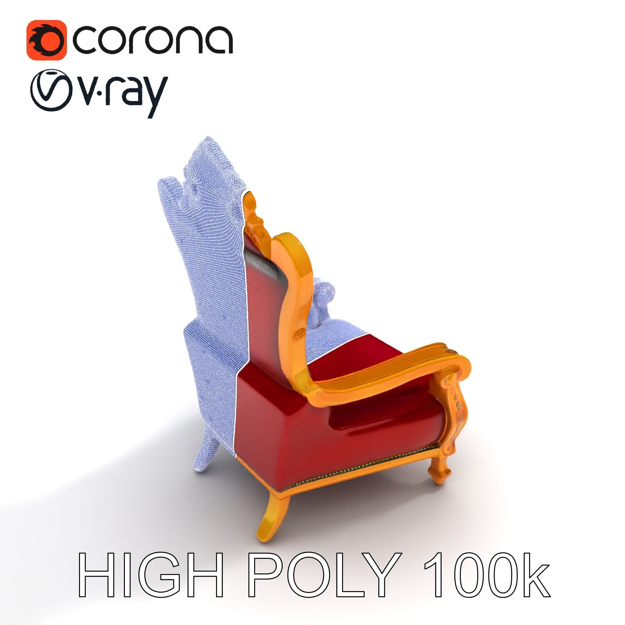 Majestic Golden Throne Chair Model Pack Low-poly 3D model_8