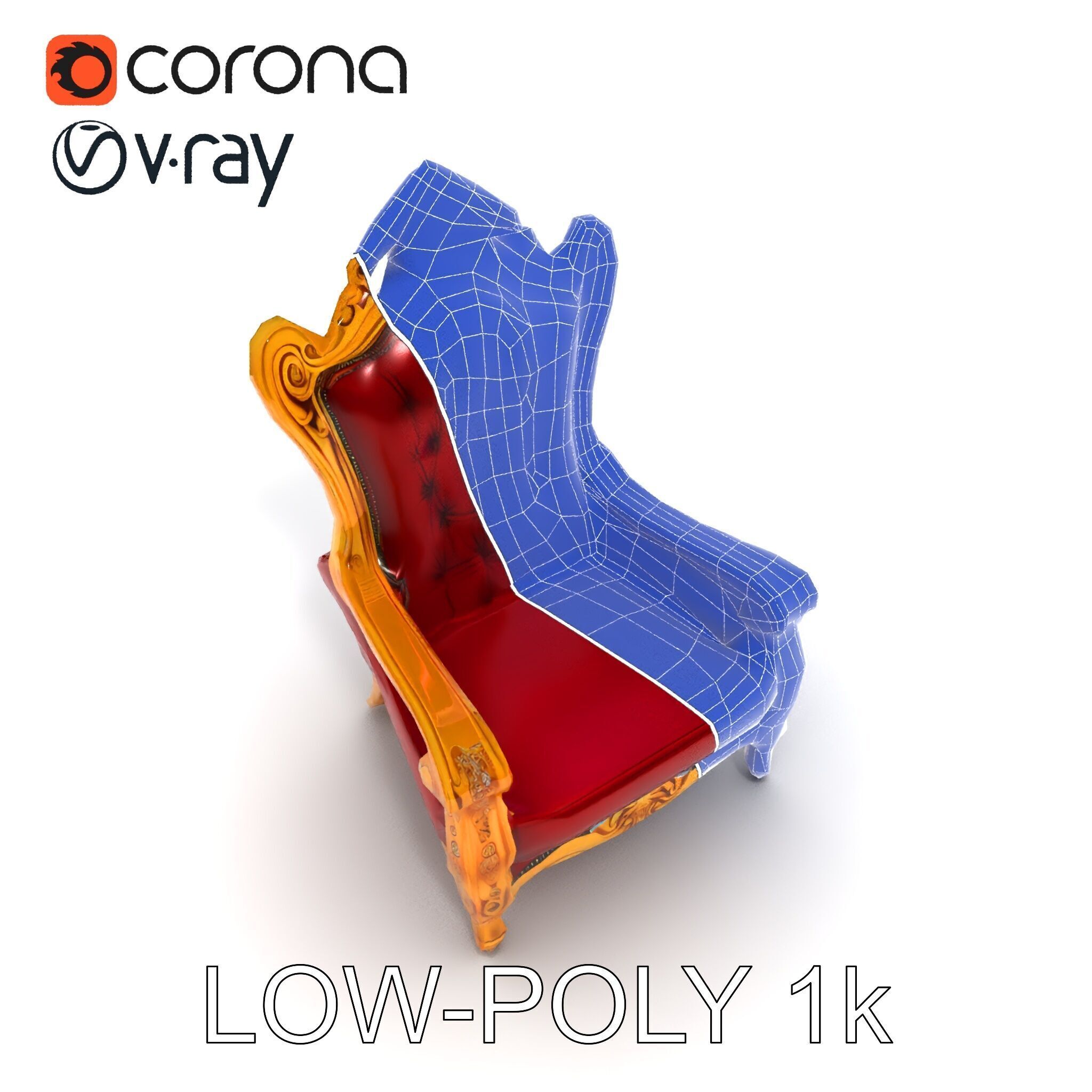 Majestic Golden Throne Chair Model Pack Low-poly 3D model_12