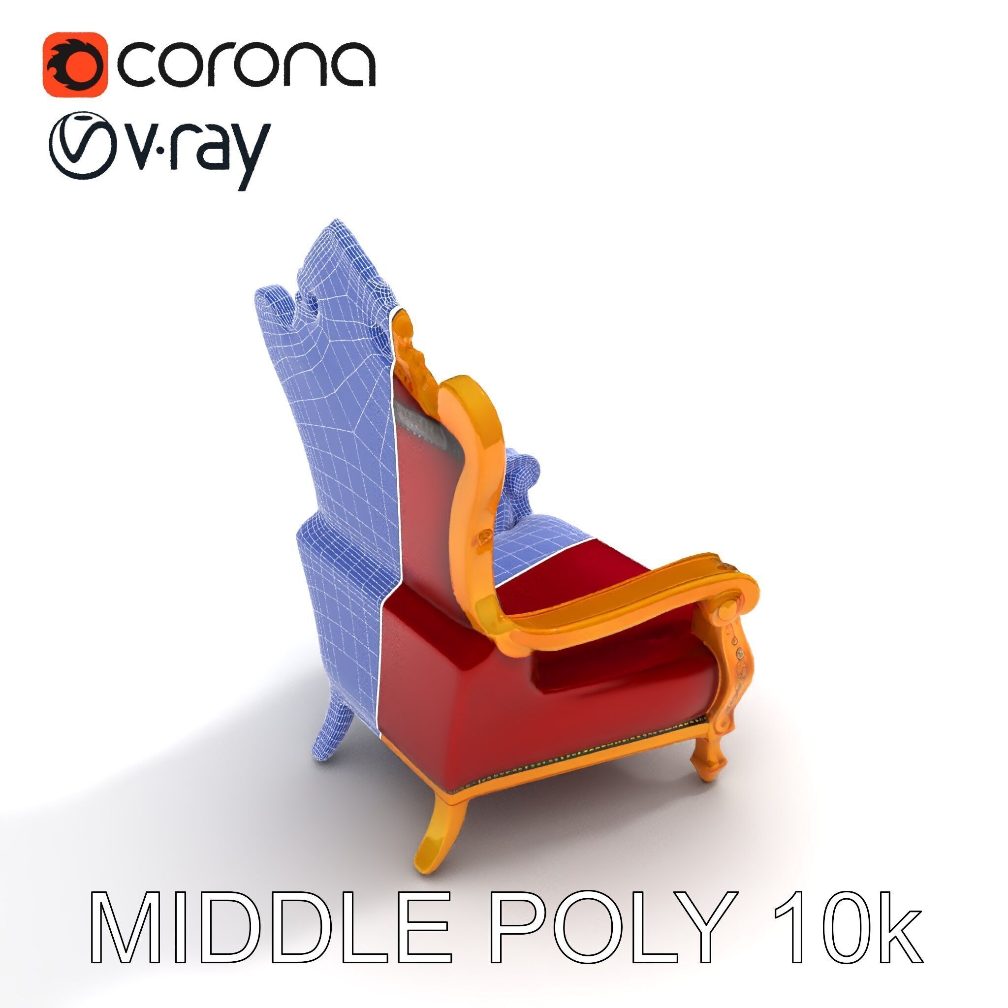 Majestic Golden Throne Chair Model Pack Low-poly 3D model_16