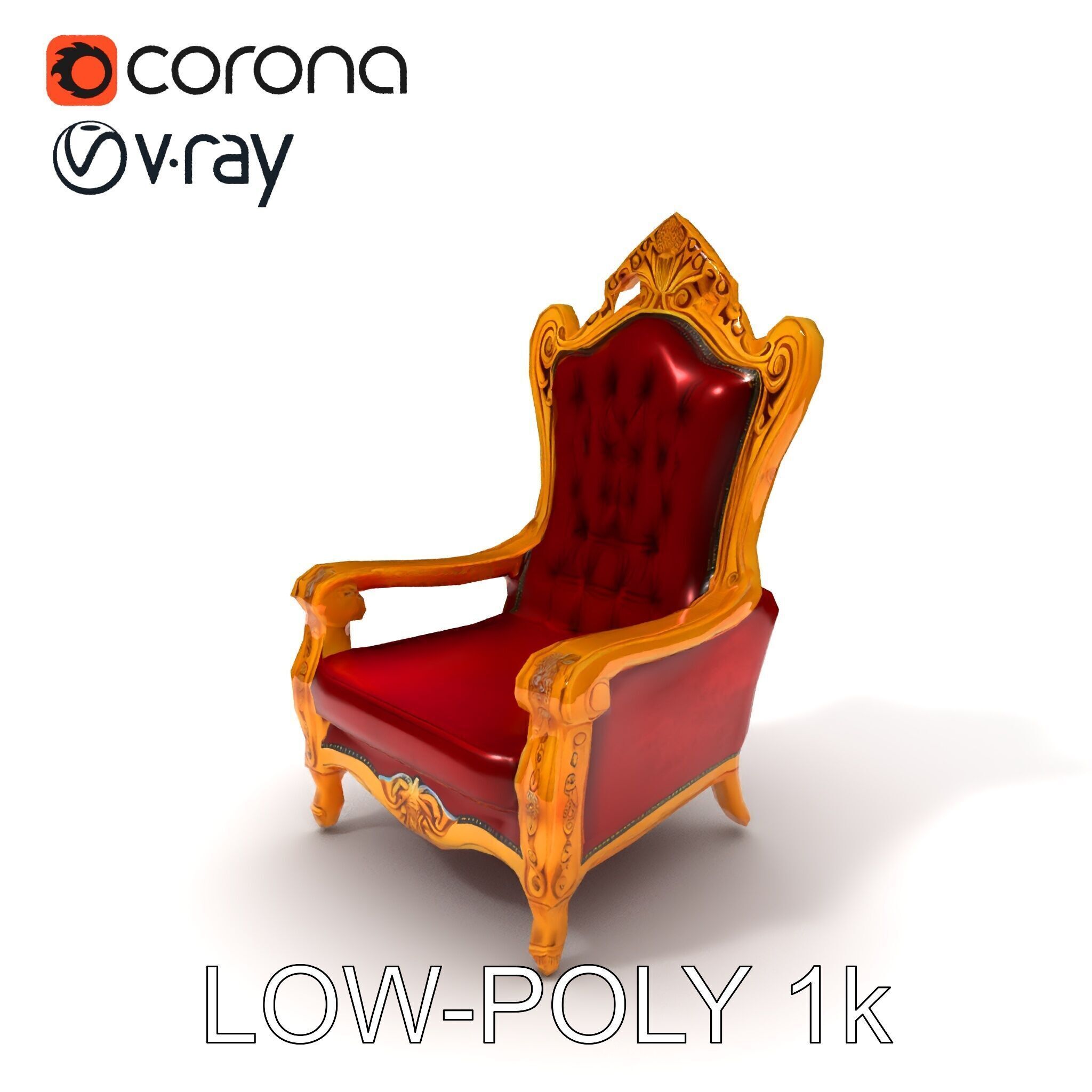 Majestic Golden Throne Chair Model Pack Low-poly 3D model_14