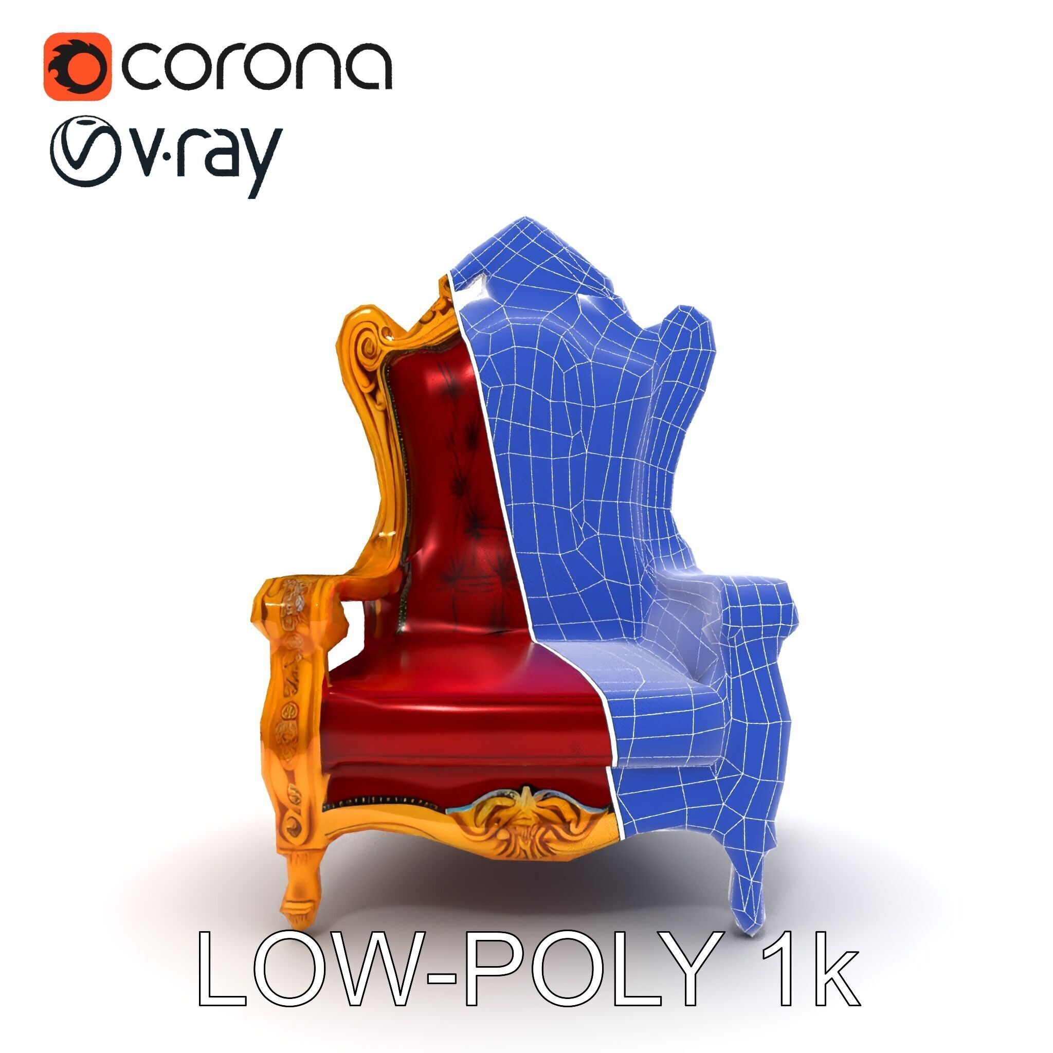 Majestic Golden Throne Chair Model Pack Low-poly 3D model_22