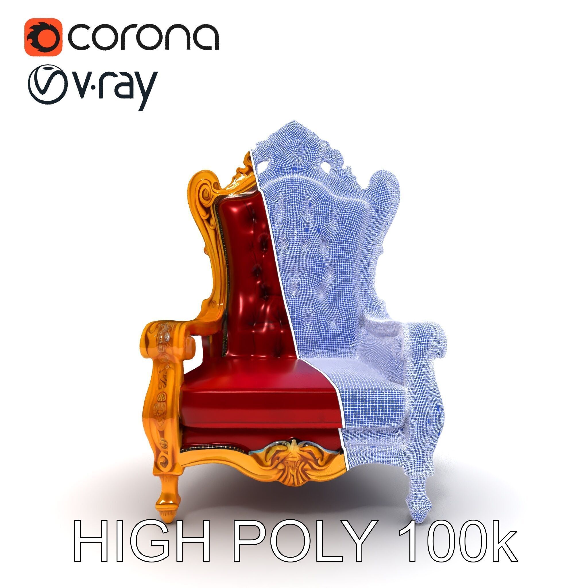 Majestic Golden Throne Chair Model Pack Low-poly 3D model_34