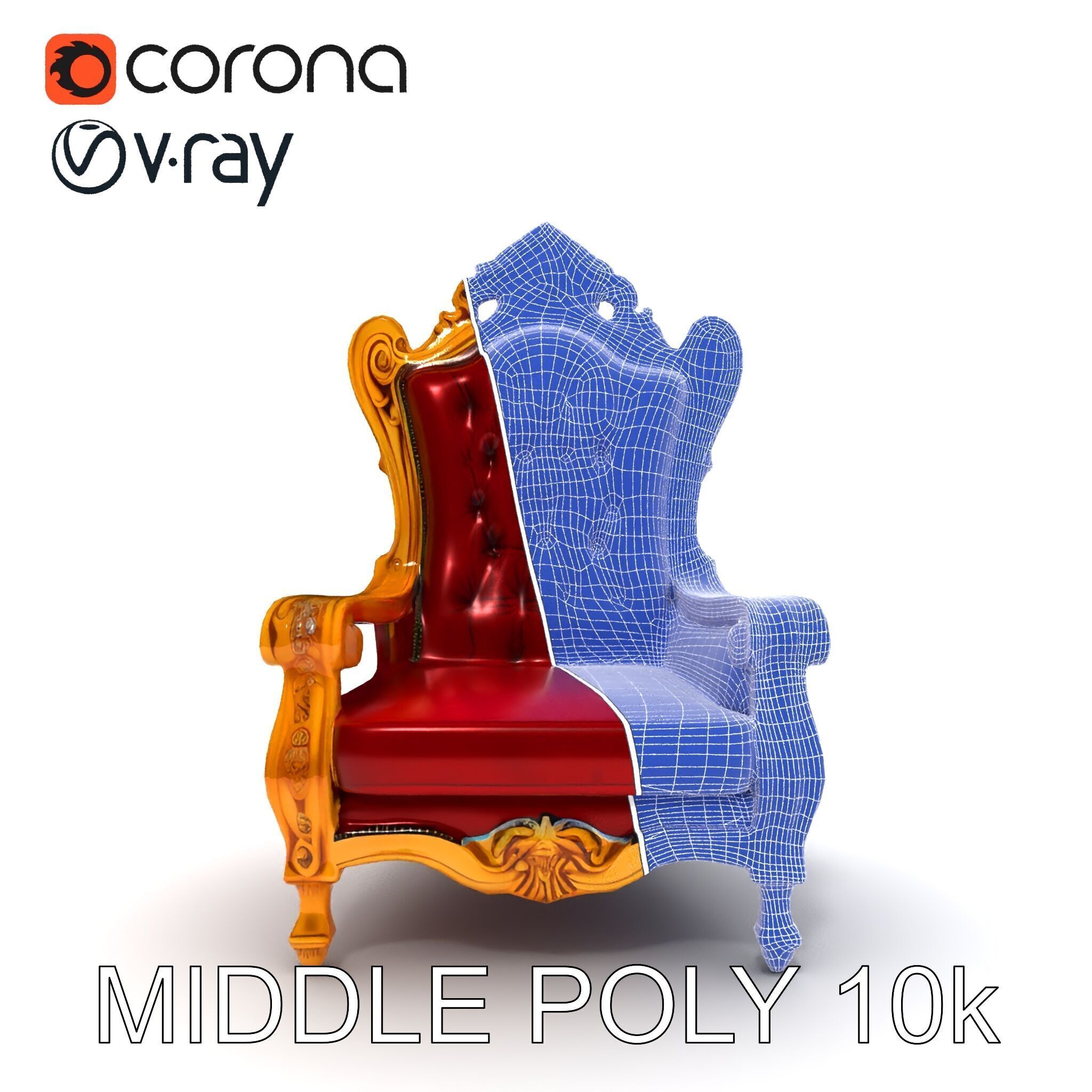 Majestic Golden Throne Chair Model Pack Low-poly 3D model_13