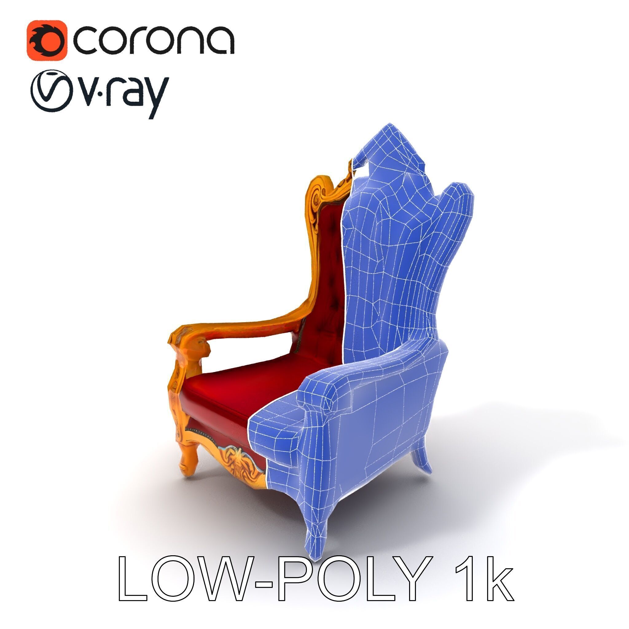 Majestic Golden Throne Chair Model Pack Low-poly 3D model_33