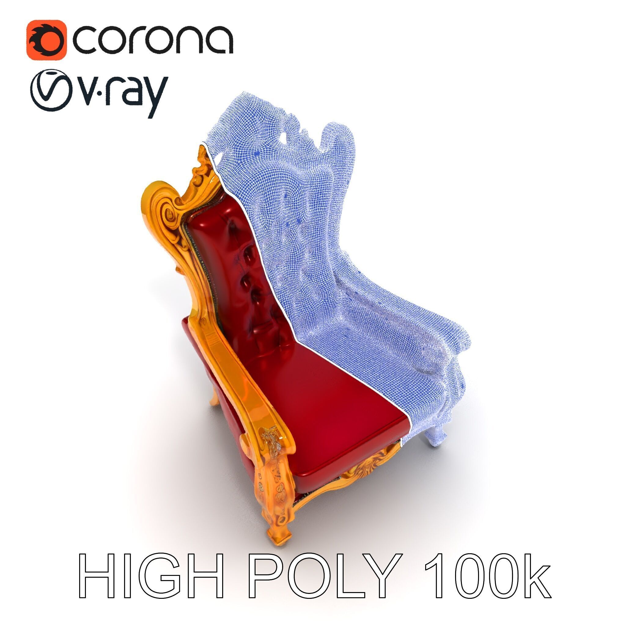 Majestic Golden Throne Chair Model Pack Low-poly 3D model_25