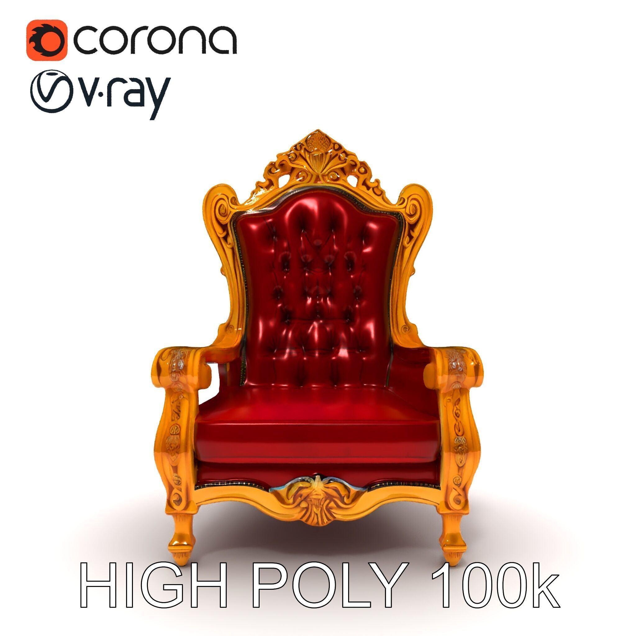 Majestic Golden Throne Chair Model Pack Low-poly 3D model_15