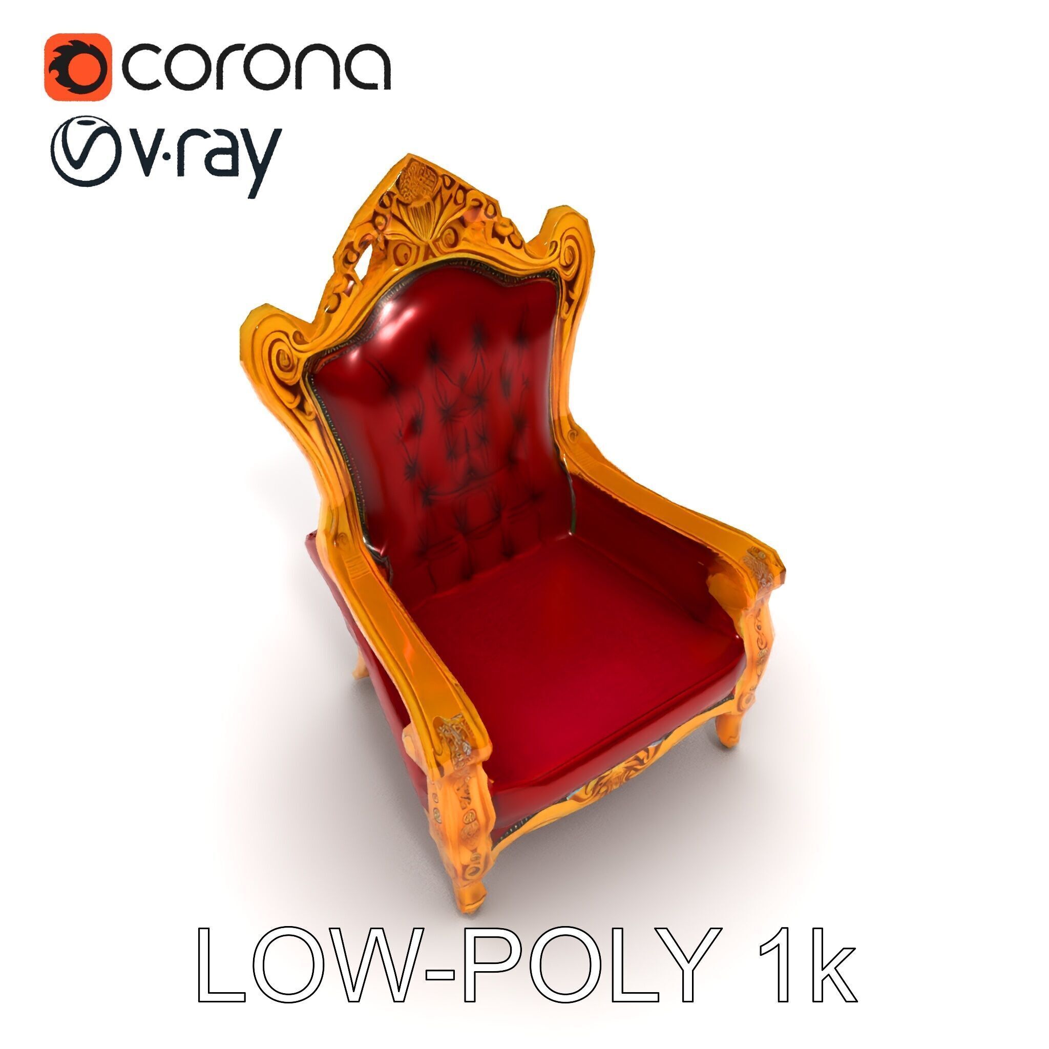 Majestic Golden Throne Chair Model Pack Low-poly 3D model_7