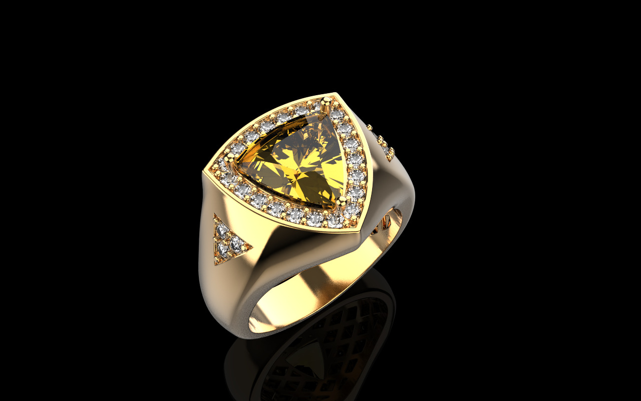 triangle signet ring with trillion gem model 1207 3D print model_16