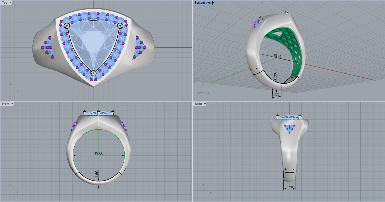 triangle signet ring with trillion gem model 1207 3D print model_3