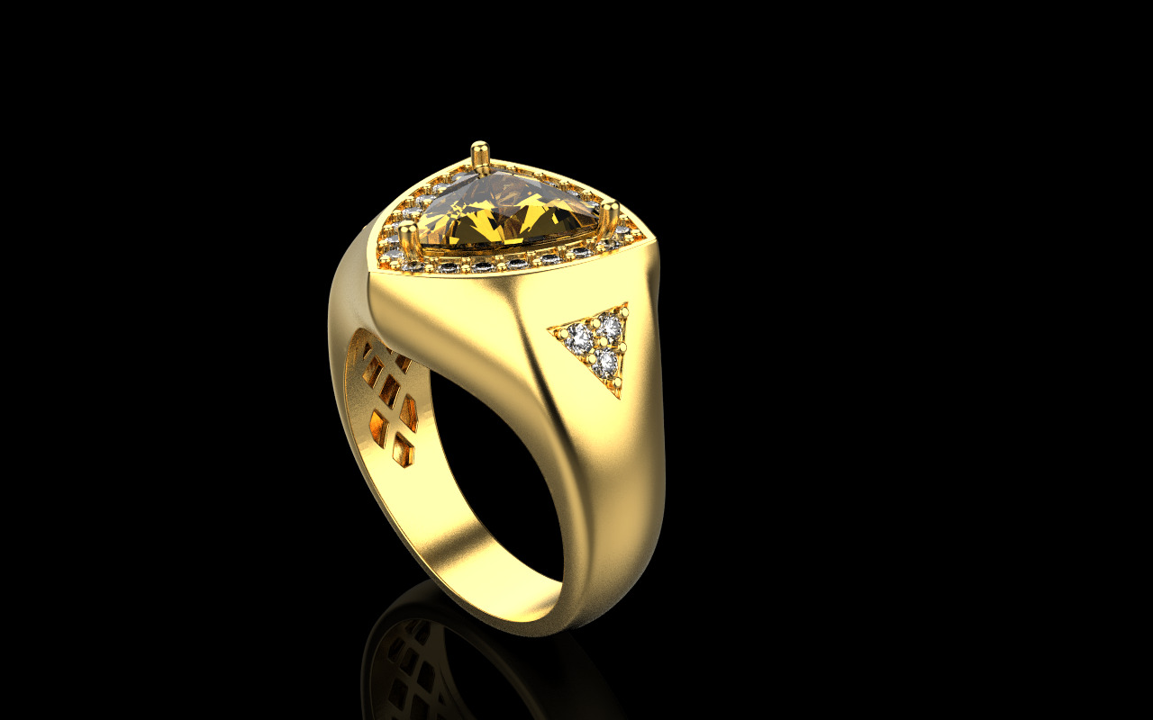 triangle signet ring with trillion gem model 1207 3D print model_19