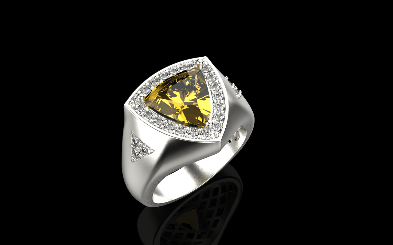 triangle signet ring with trillion gem model 1207 3D print model_1