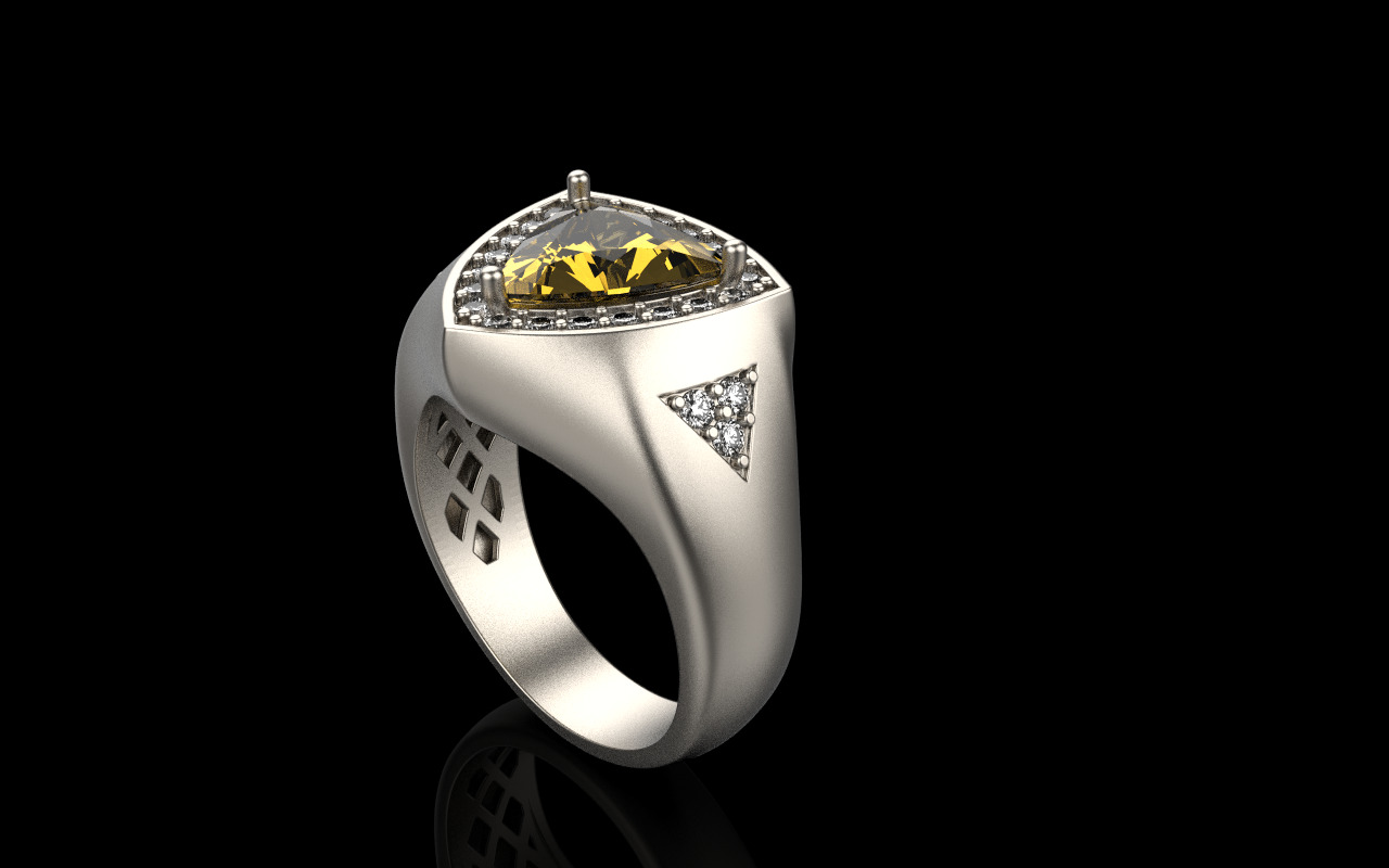 triangle signet ring with trillion gem model 1207 3D print model_2