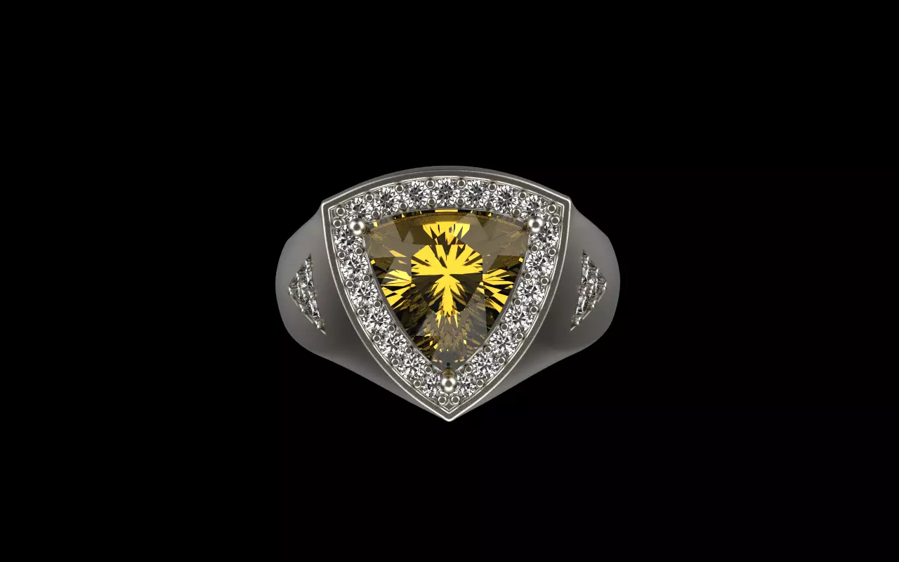 triangle signet ring with trillion gem model 1207 3D print model_0