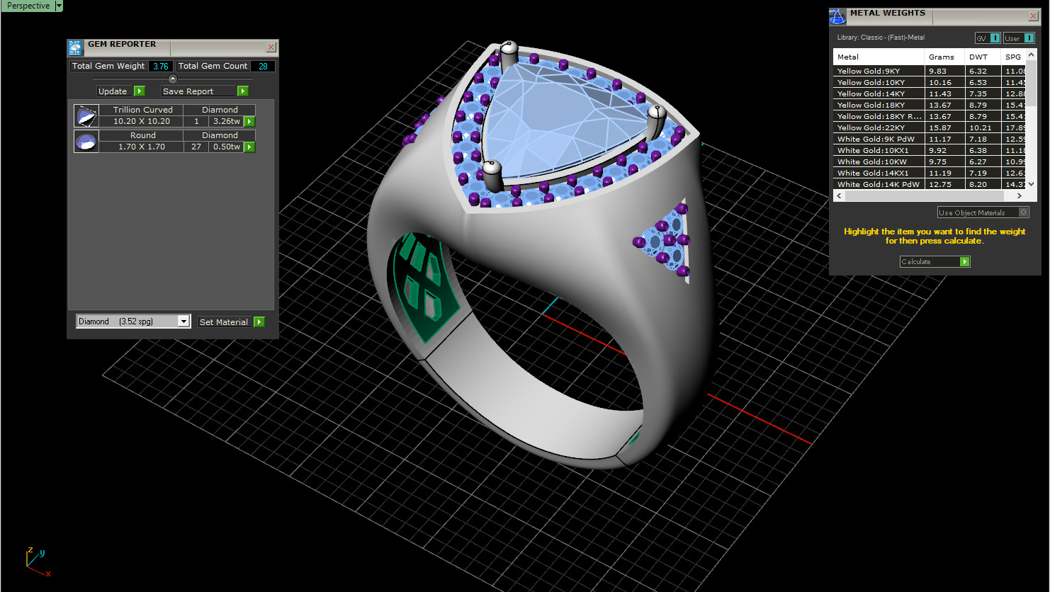 triangle signet ring with trillion gem model 1207 3D print model_4