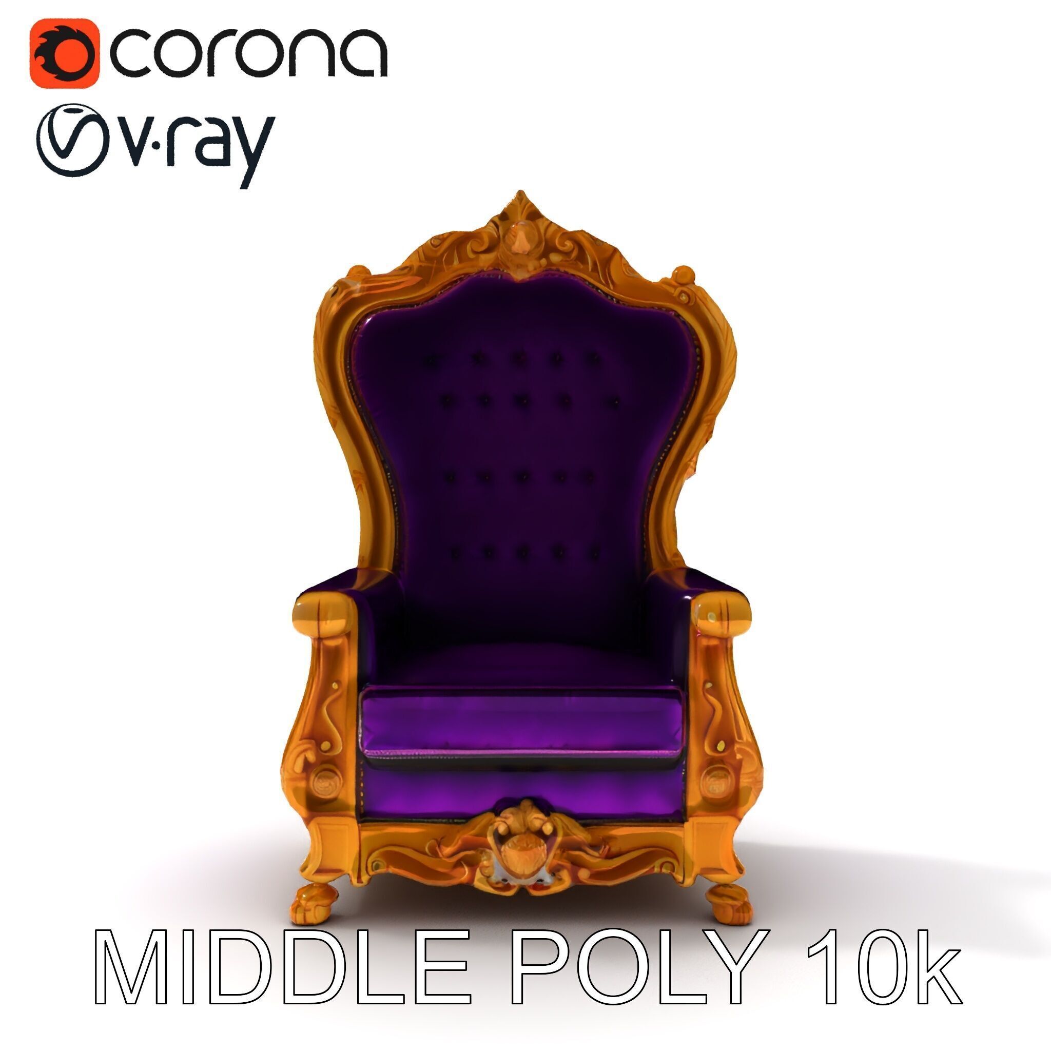 Royal Throne Armchair D Model Pack Low-poly 3D model_16
