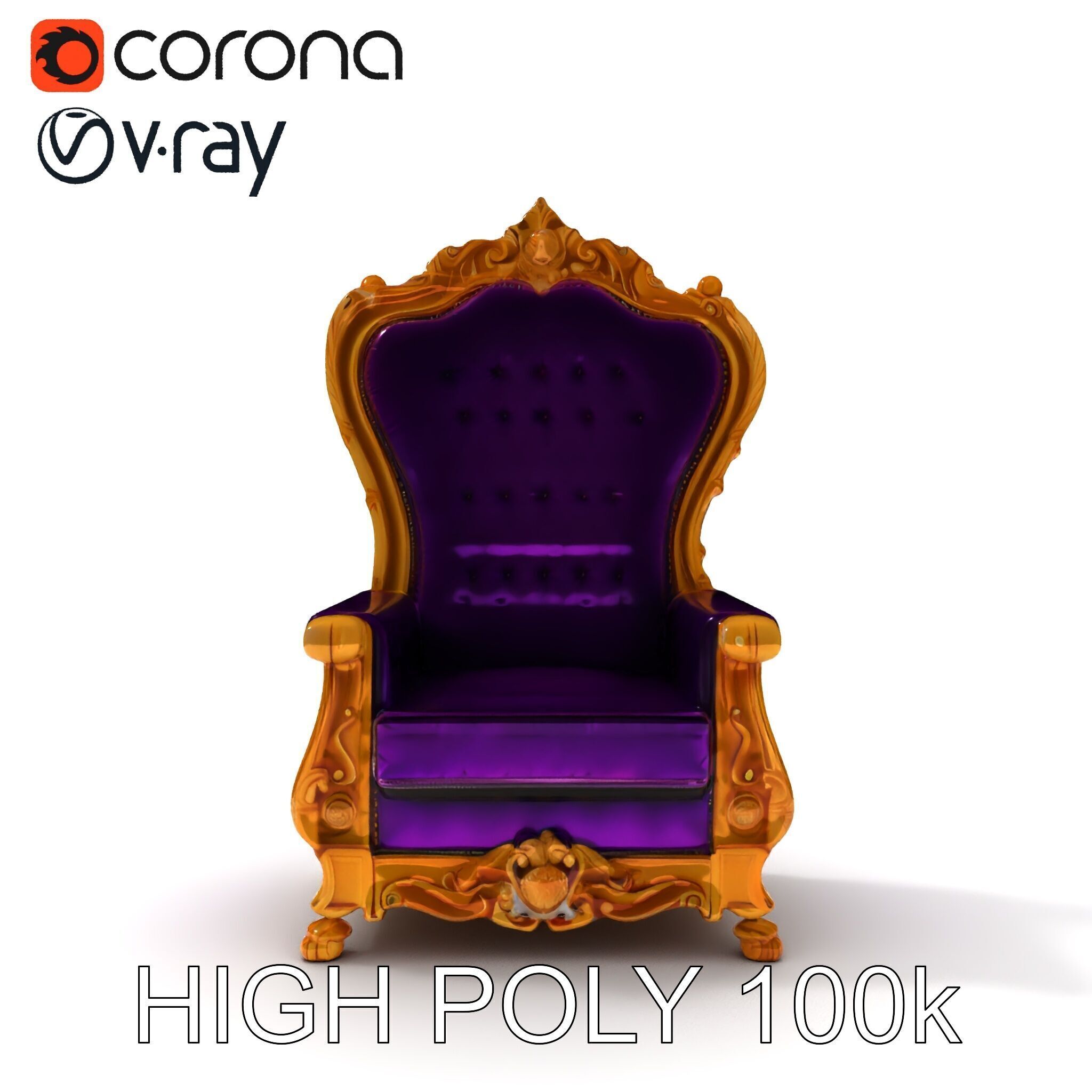 Royal Throne Armchair D Model Pack Low-poly 3D model_24