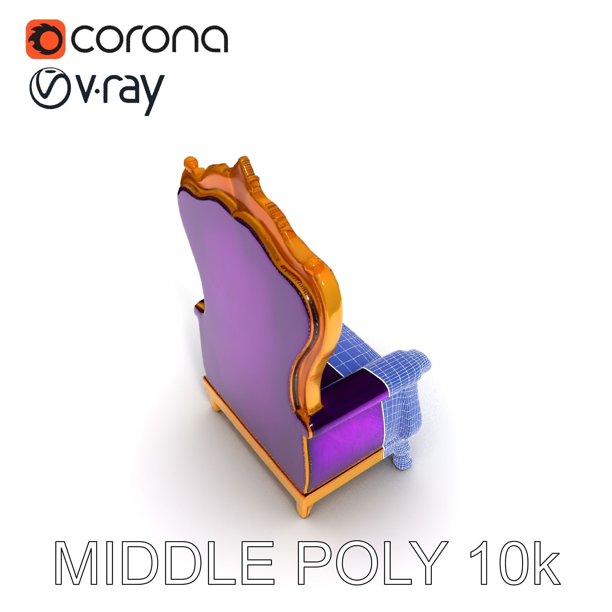 Royal Throne Armchair D Model Pack Low-poly 3D model_30