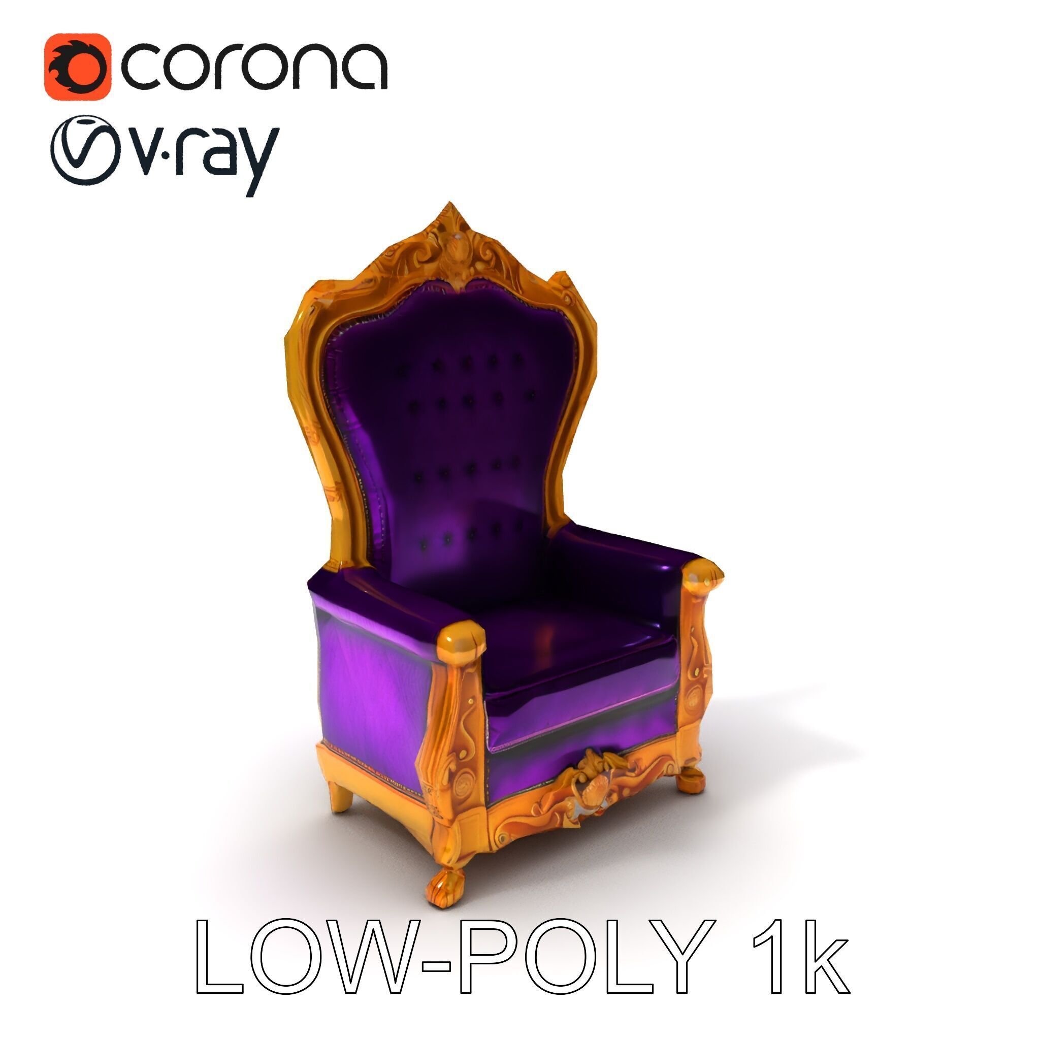 Royal Throne Armchair D Model Pack Low-poly 3D model_26