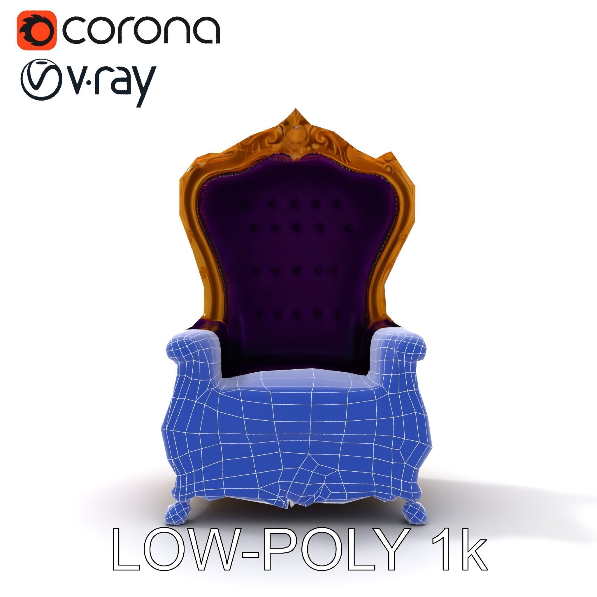 Royal Throne Armchair D Model Pack Low-poly 3D model_17