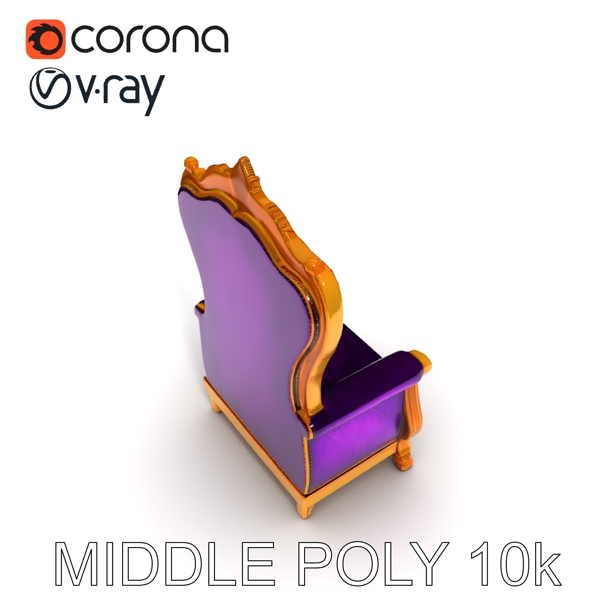 Royal Throne Armchair D Model Pack Low-poly 3D model_9