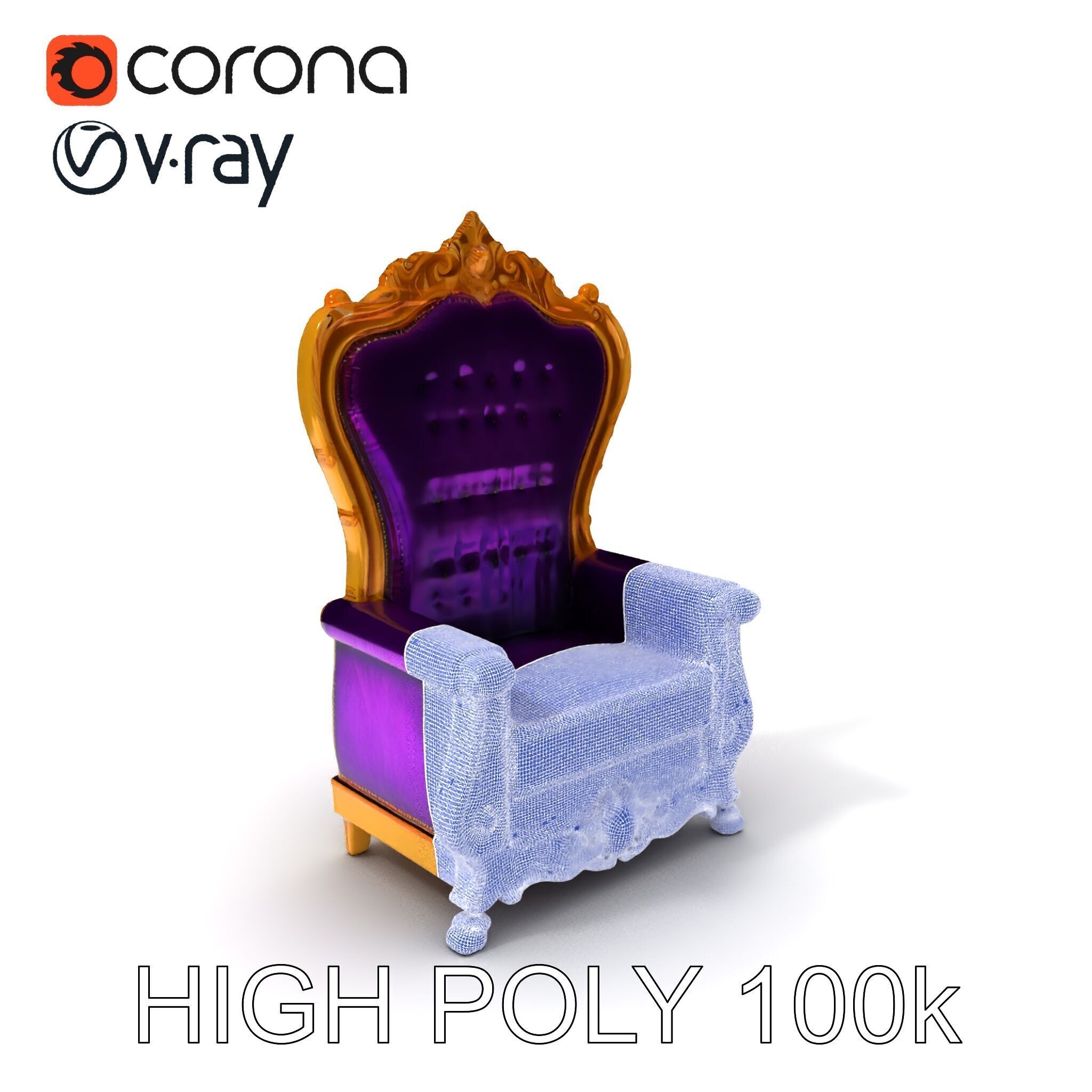 Royal Throne Armchair D Model Pack Low-poly 3D model_3