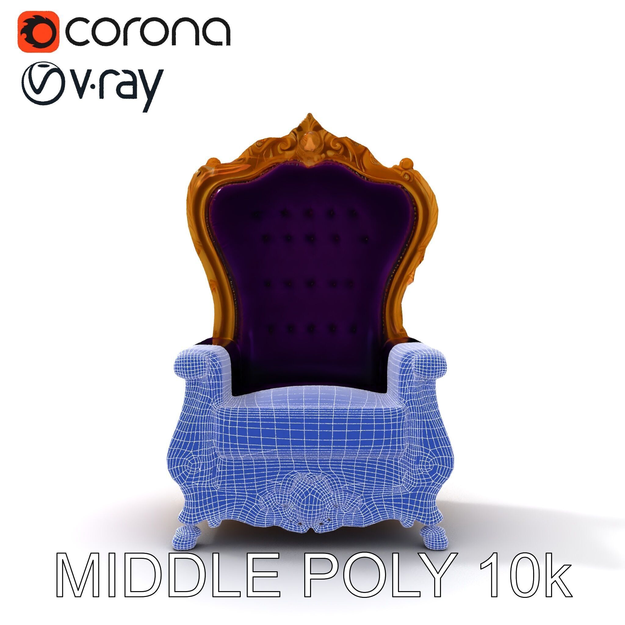 Royal Throne Armchair D Model Pack Low-poly 3D model_19