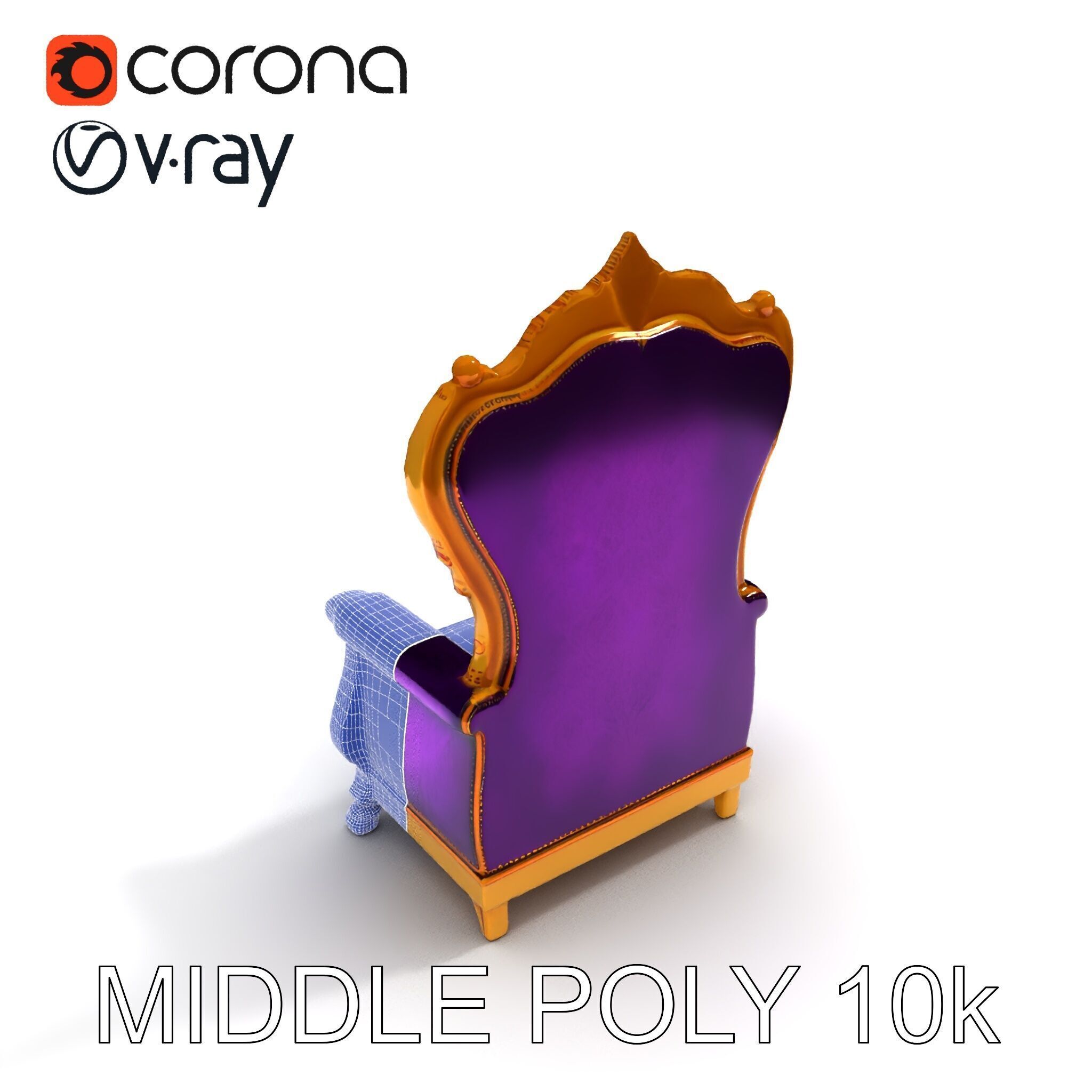Royal Throne Armchair D Model Pack Low-poly 3D model_14