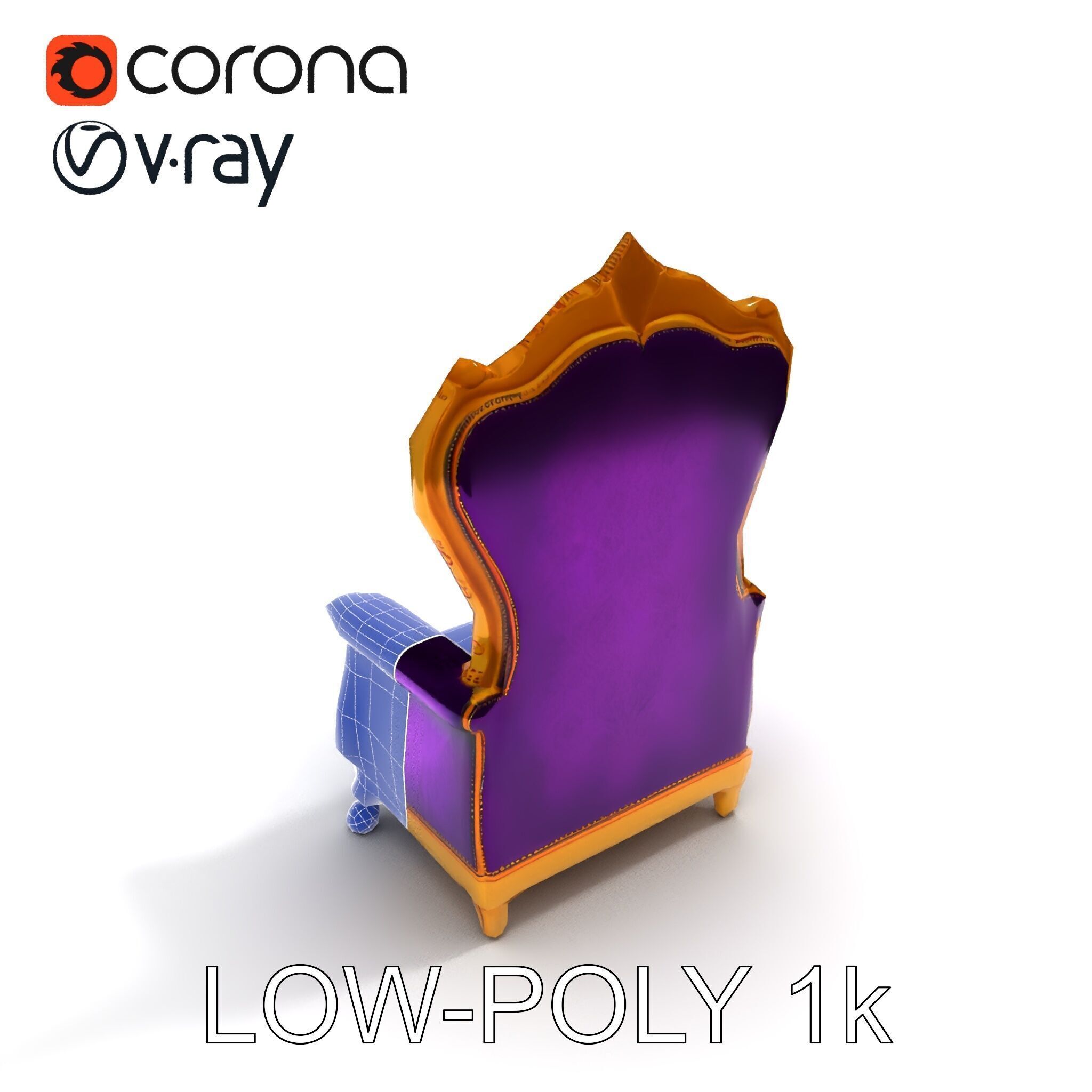Royal Throne Armchair D Model Pack Low-poly 3D model_28