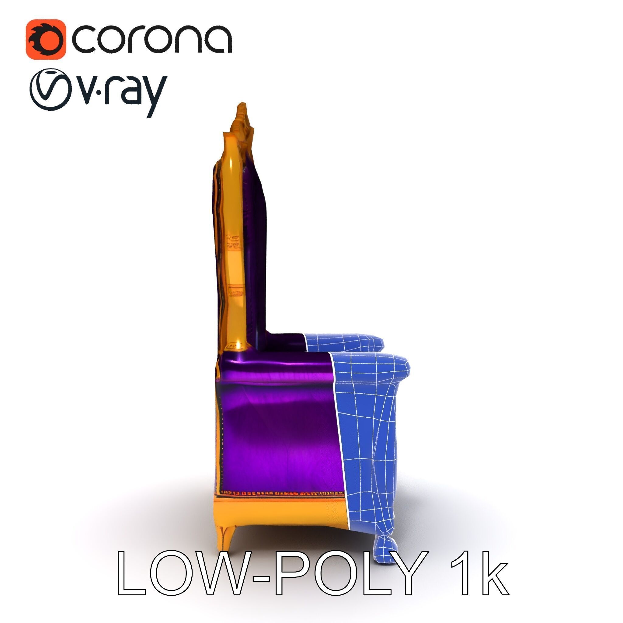 Royal Throne Armchair D Model Pack Low-poly 3D model_20