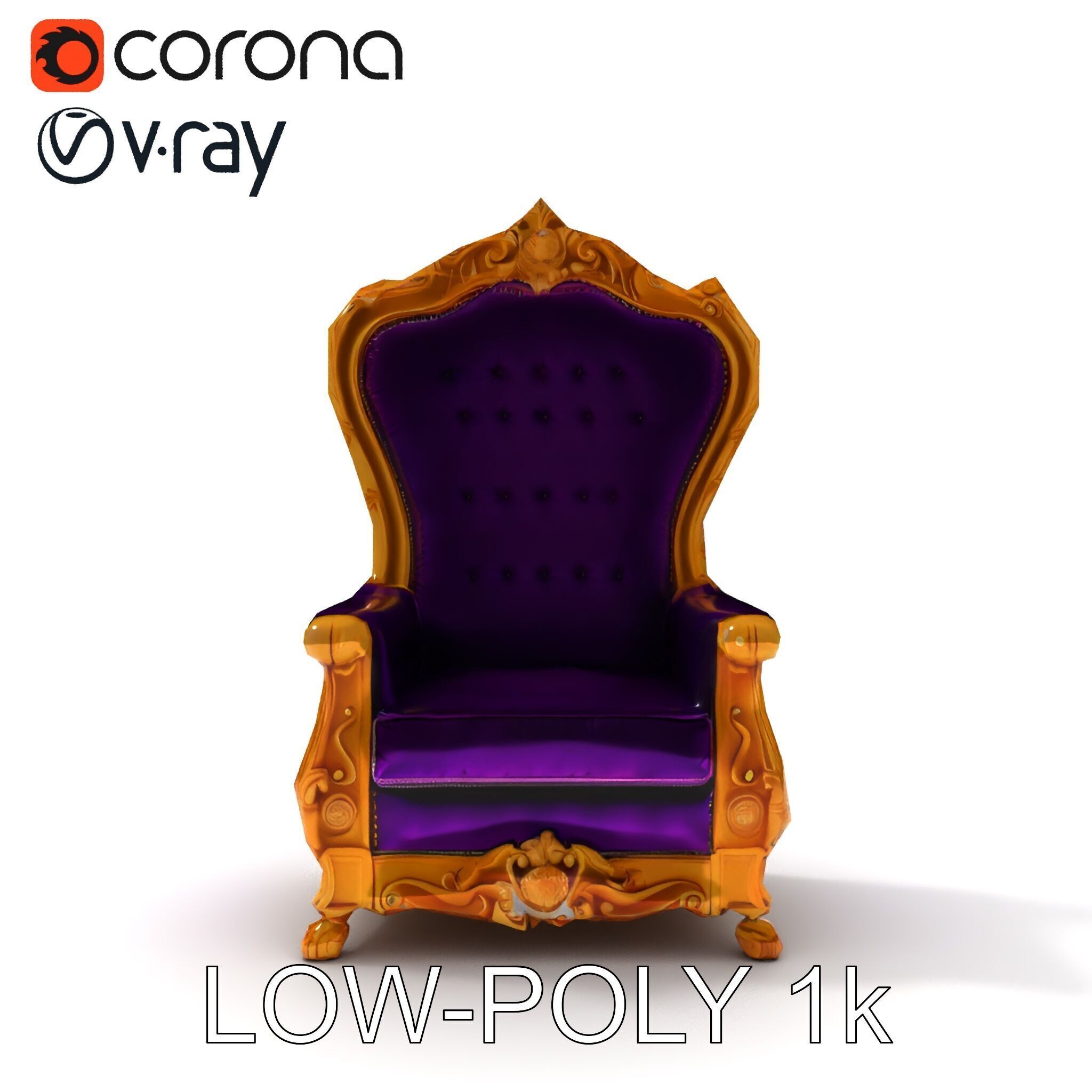 Royal Throne Armchair D Model Pack Low-poly 3D model_15