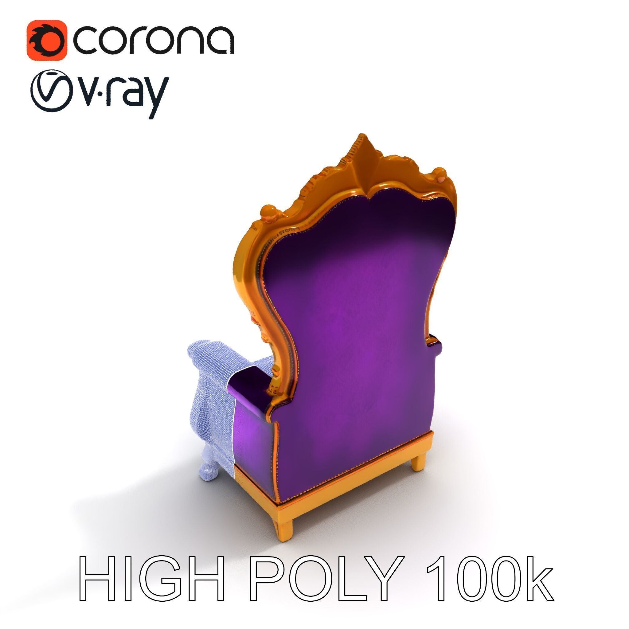 Royal Throne Armchair D Model Pack Low-poly 3D model_32