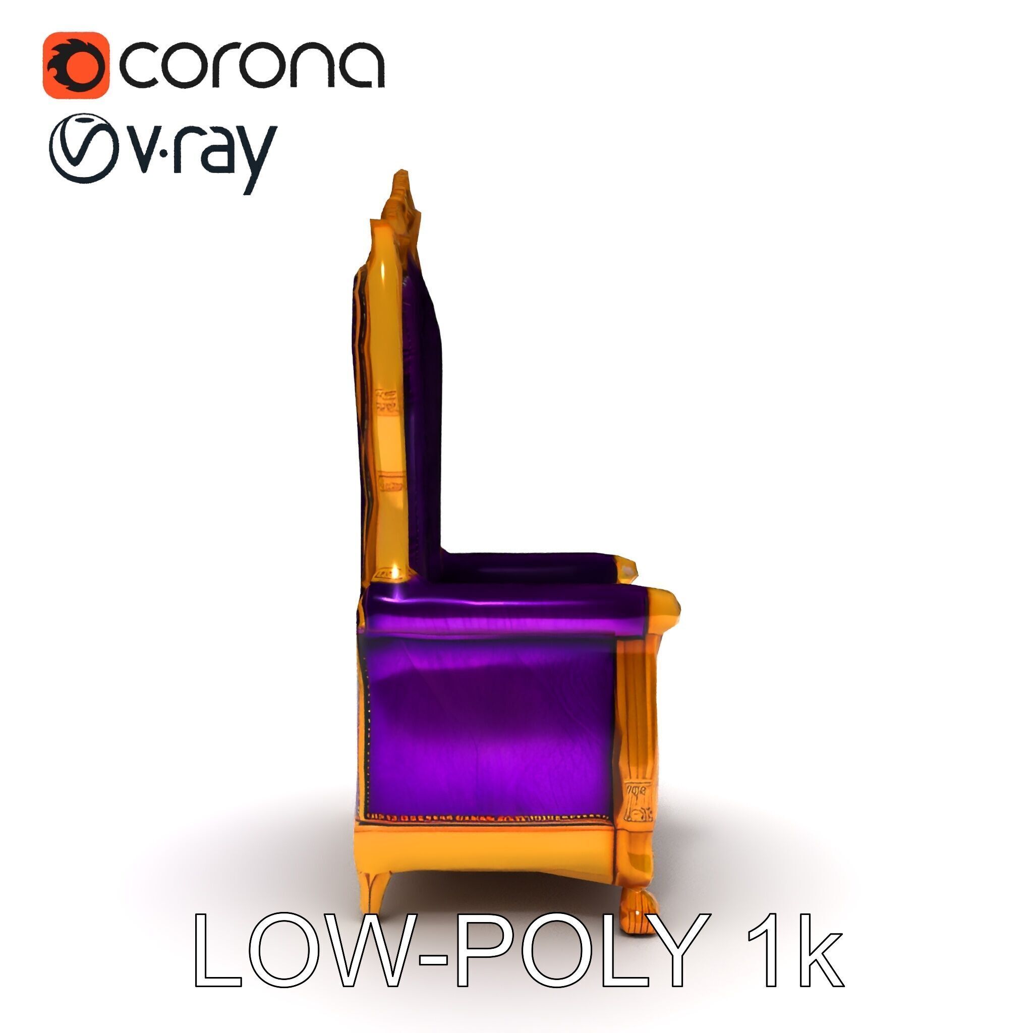 Royal Throne Armchair D Model Pack Low-poly 3D model_34