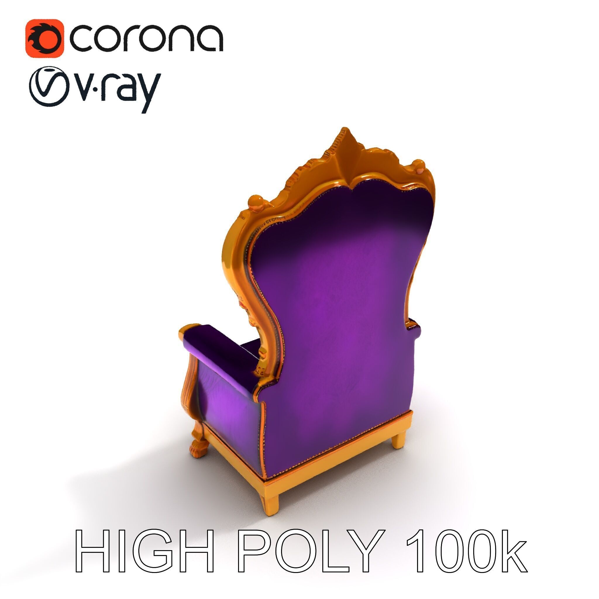 Royal Throne Armchair D Model Pack Low-poly 3D model_11