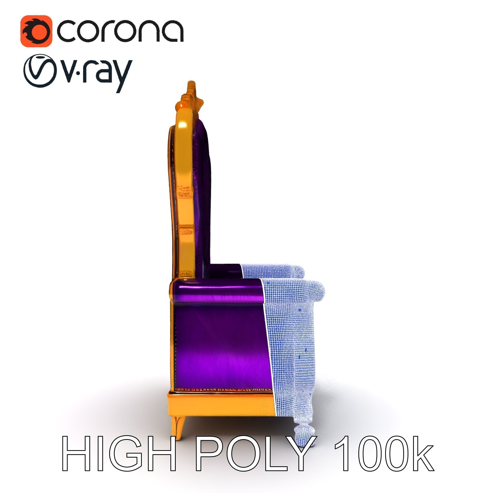 Royal Throne Armchair D Model Pack Low-poly 3D model_18