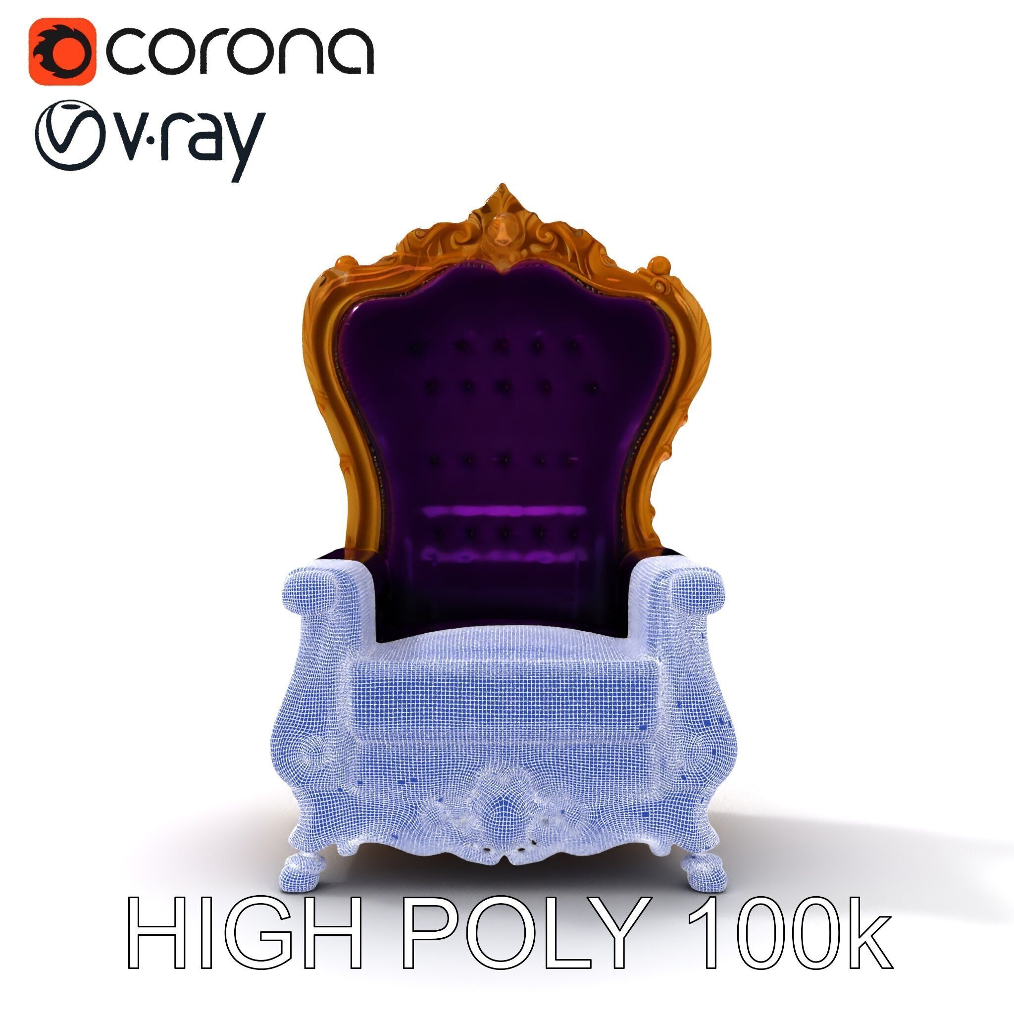 Royal Throne Armchair D Model Pack Low-poly 3D model_8