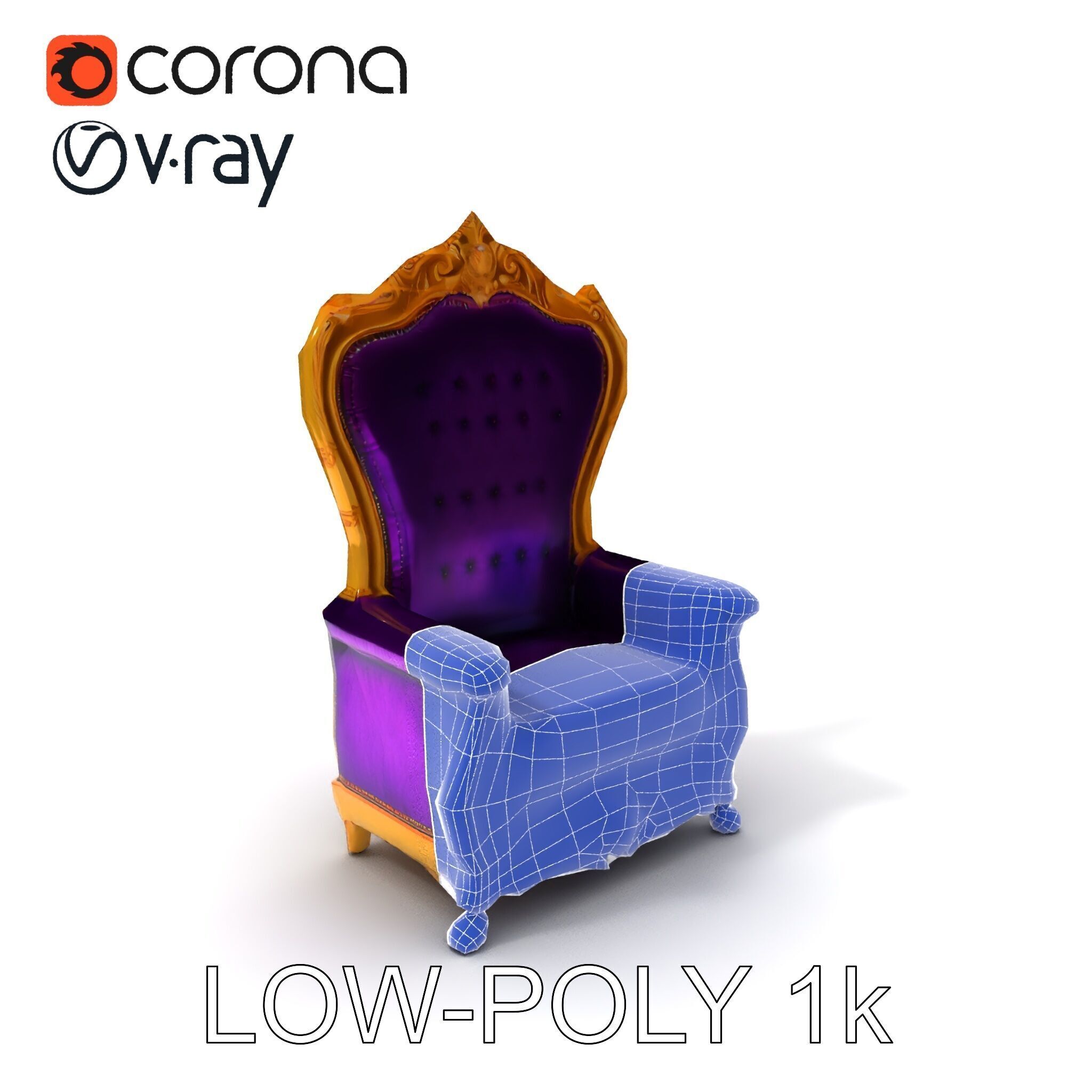 Royal Throne Armchair D Model Pack Low-poly 3D model_23