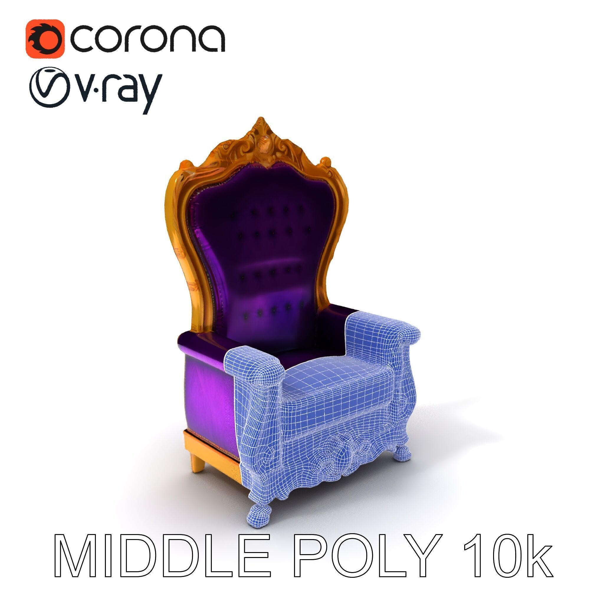 Royal Throne Armchair D Model Pack Low-poly 3D model_22