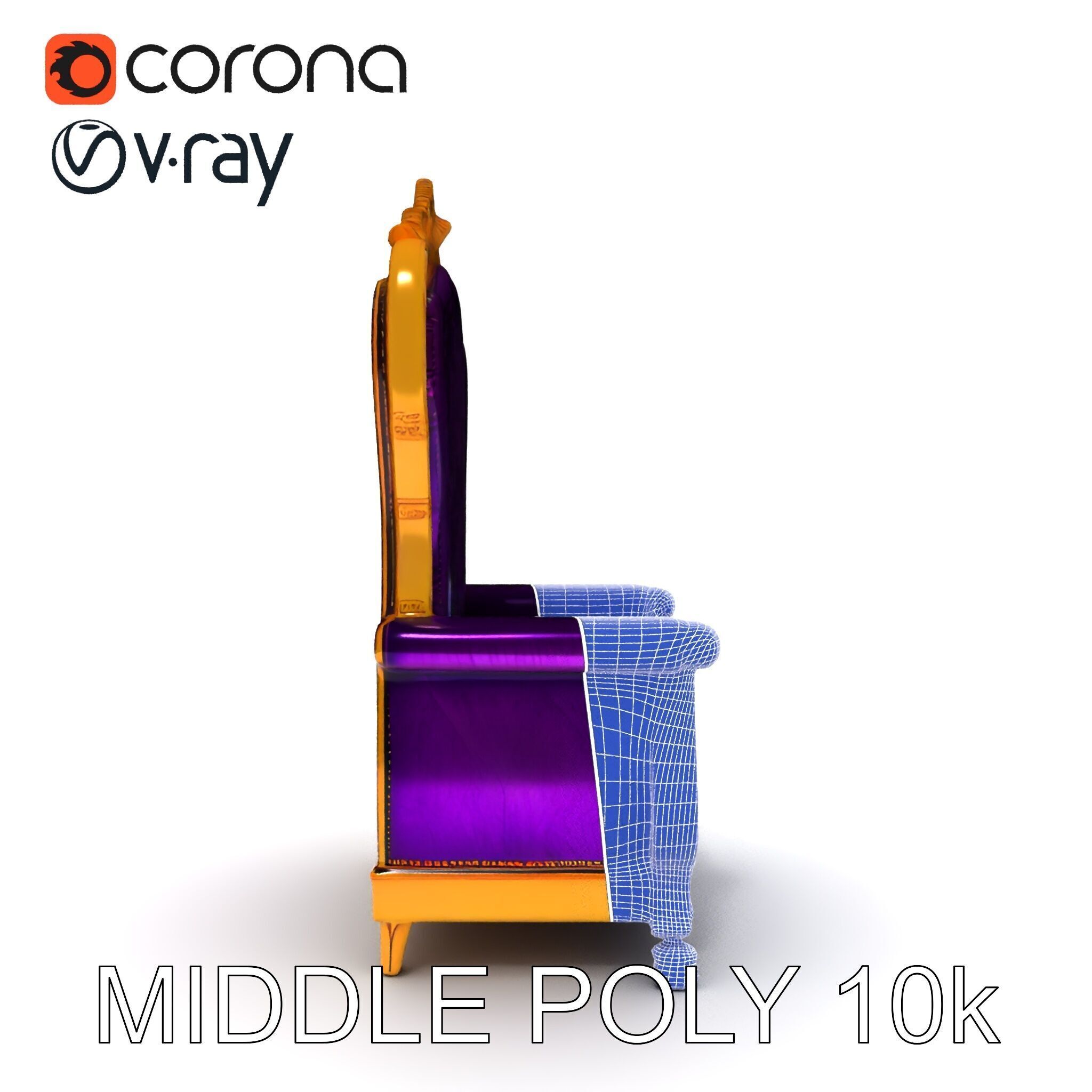 Royal Throne Armchair D Model Pack Low-poly 3D model_6