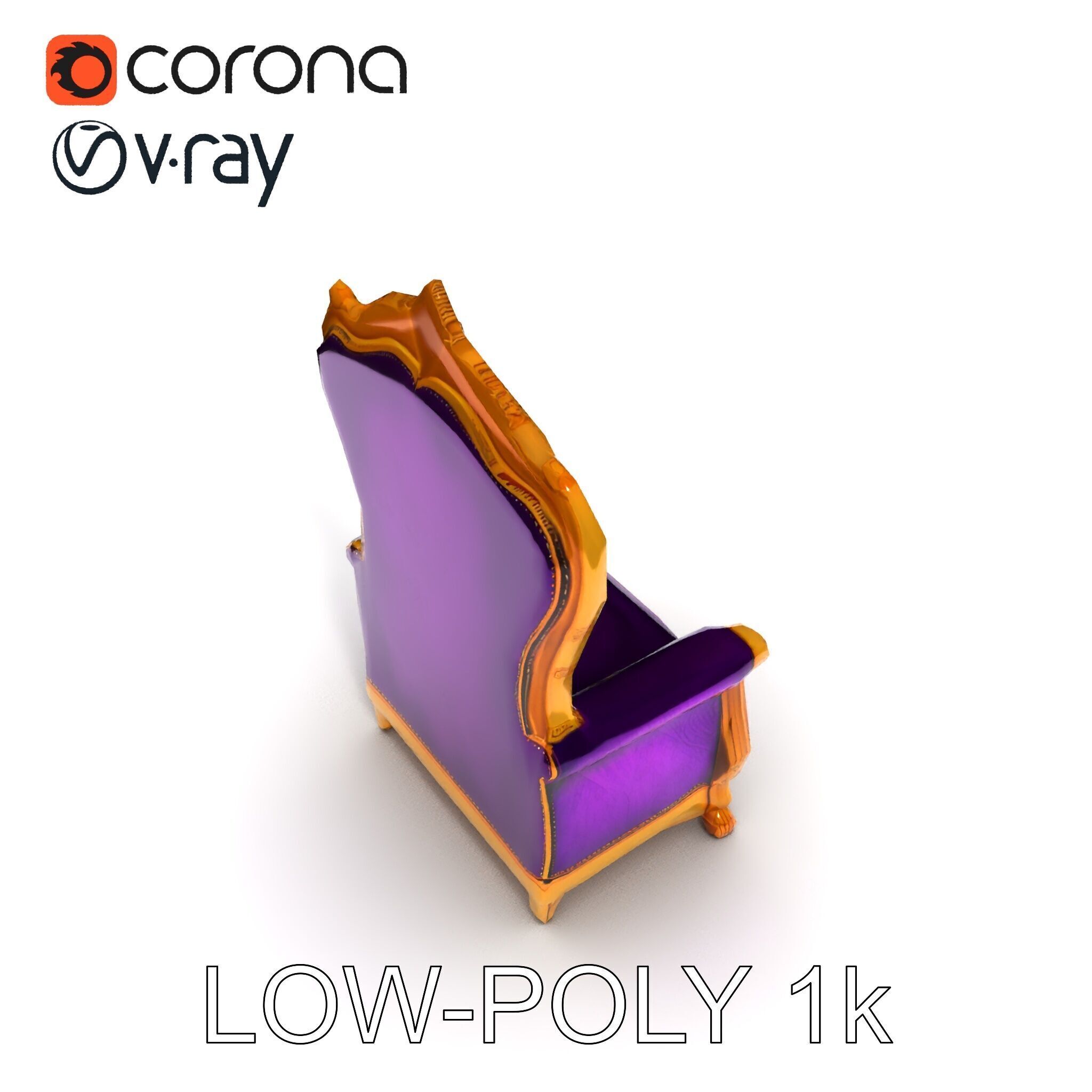 Royal Throne Armchair D Model Pack Low-poly 3D model_13